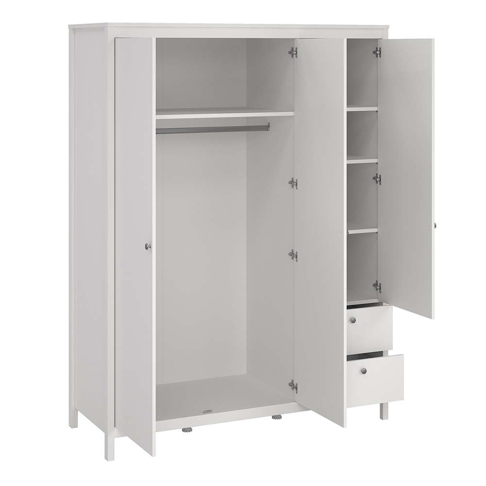 Madrid  Wardrobe with 2 Doors 1 Mirror Door 2 Drawers White - Image 3
