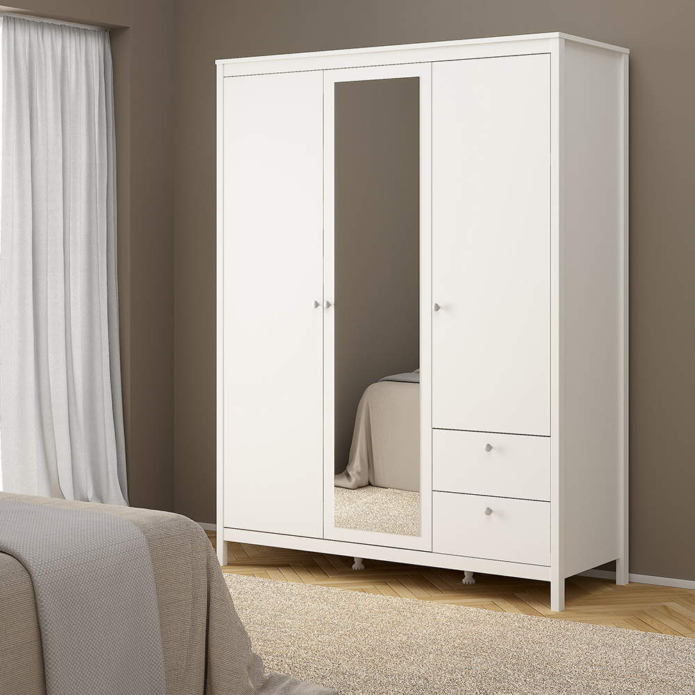 Madrid  Wardrobe with 2 Doors 1 Mirror Door 2 Drawers White - Image 5