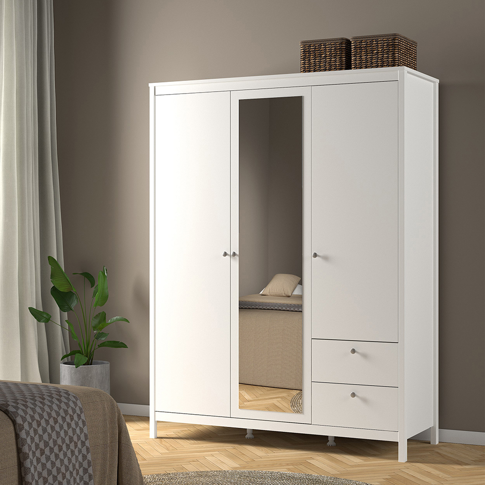 Madrid  Wardrobe with 2 Doors 1 Mirror Door 2 Drawers White - Image 6