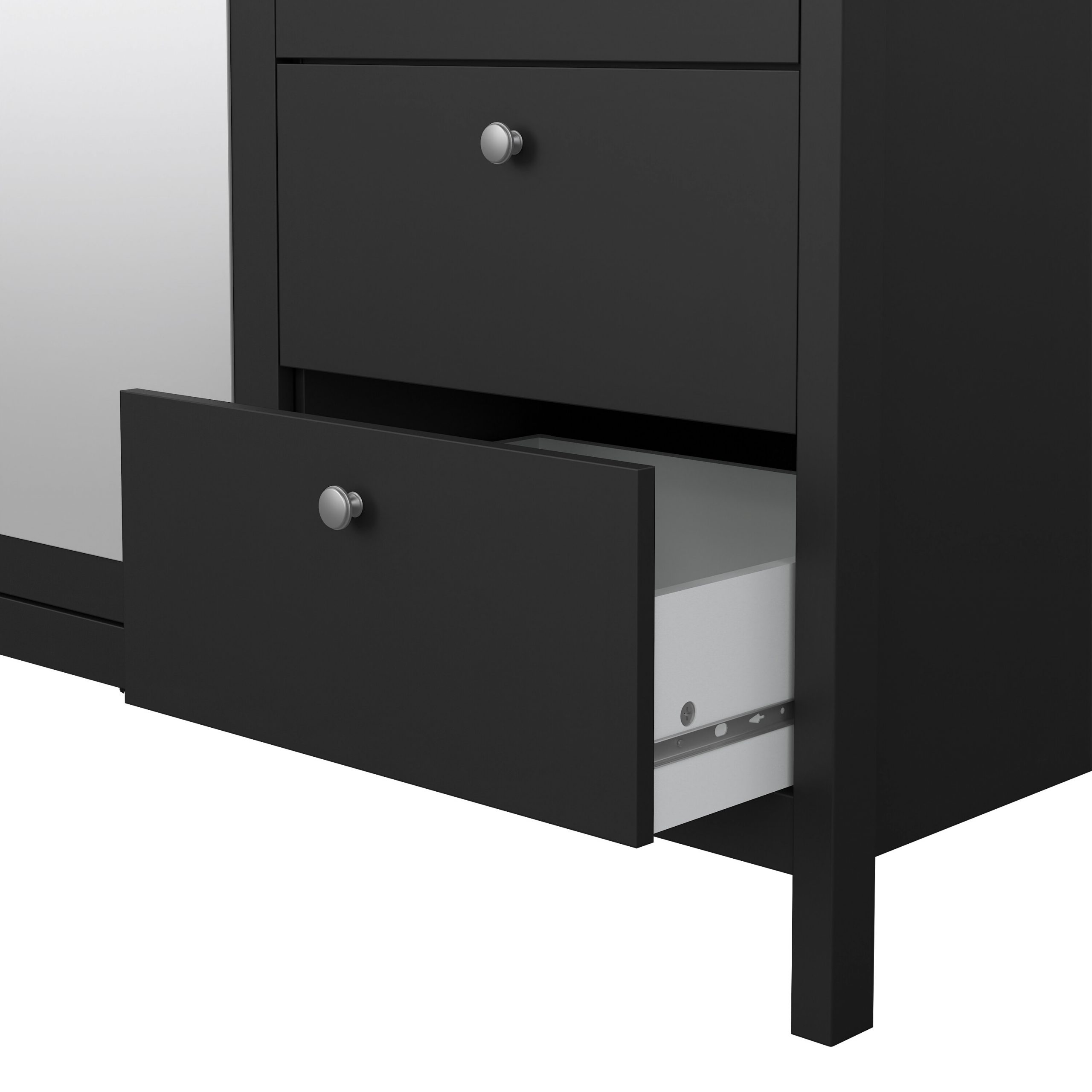 Madrid  Wardrobe with 2 Doors 1 Mirror Door 2 Drawers Matt Black - Image 8