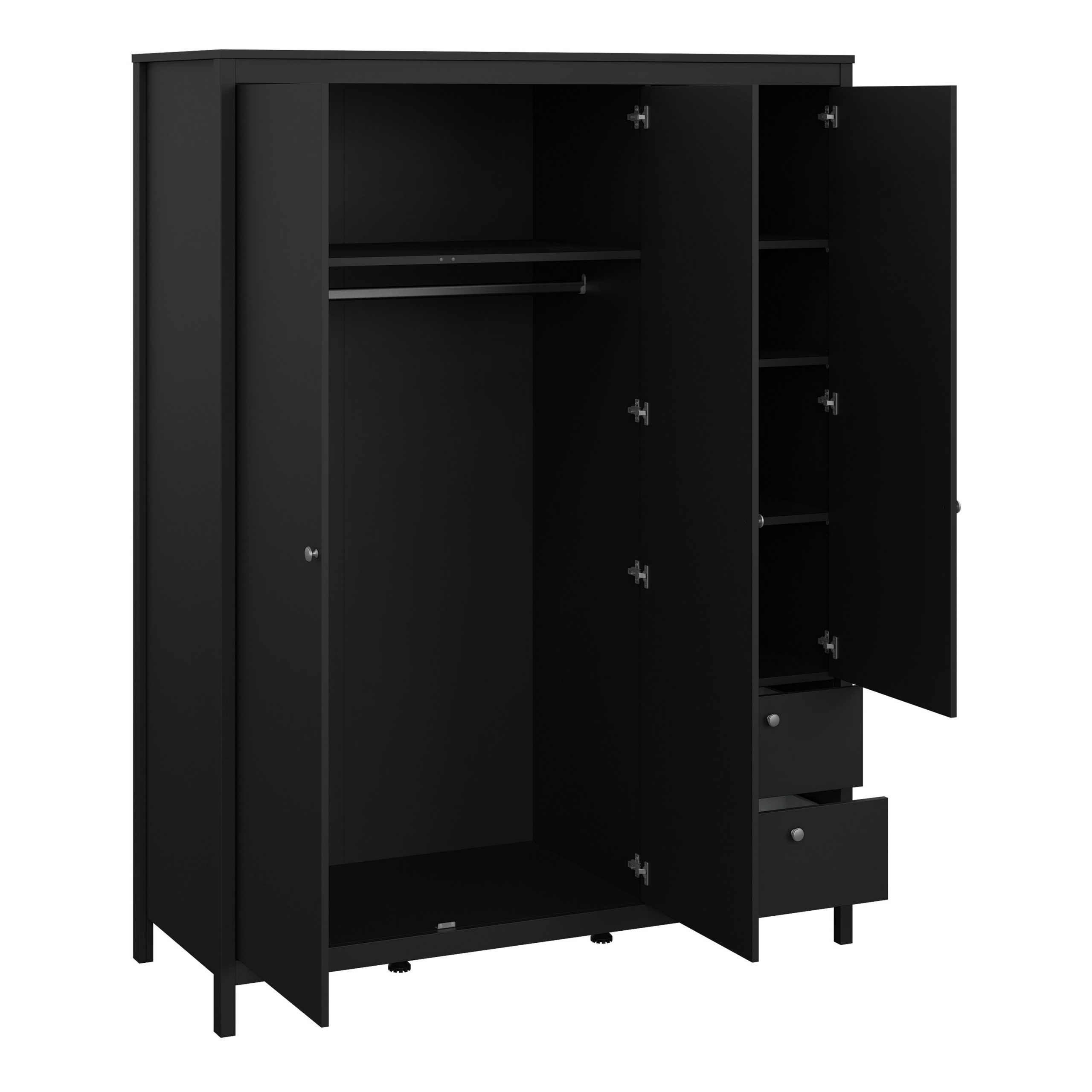 Madrid  Wardrobe with 2 Doors 1 Mirror Door 2 Drawers Matt Black - Image 3