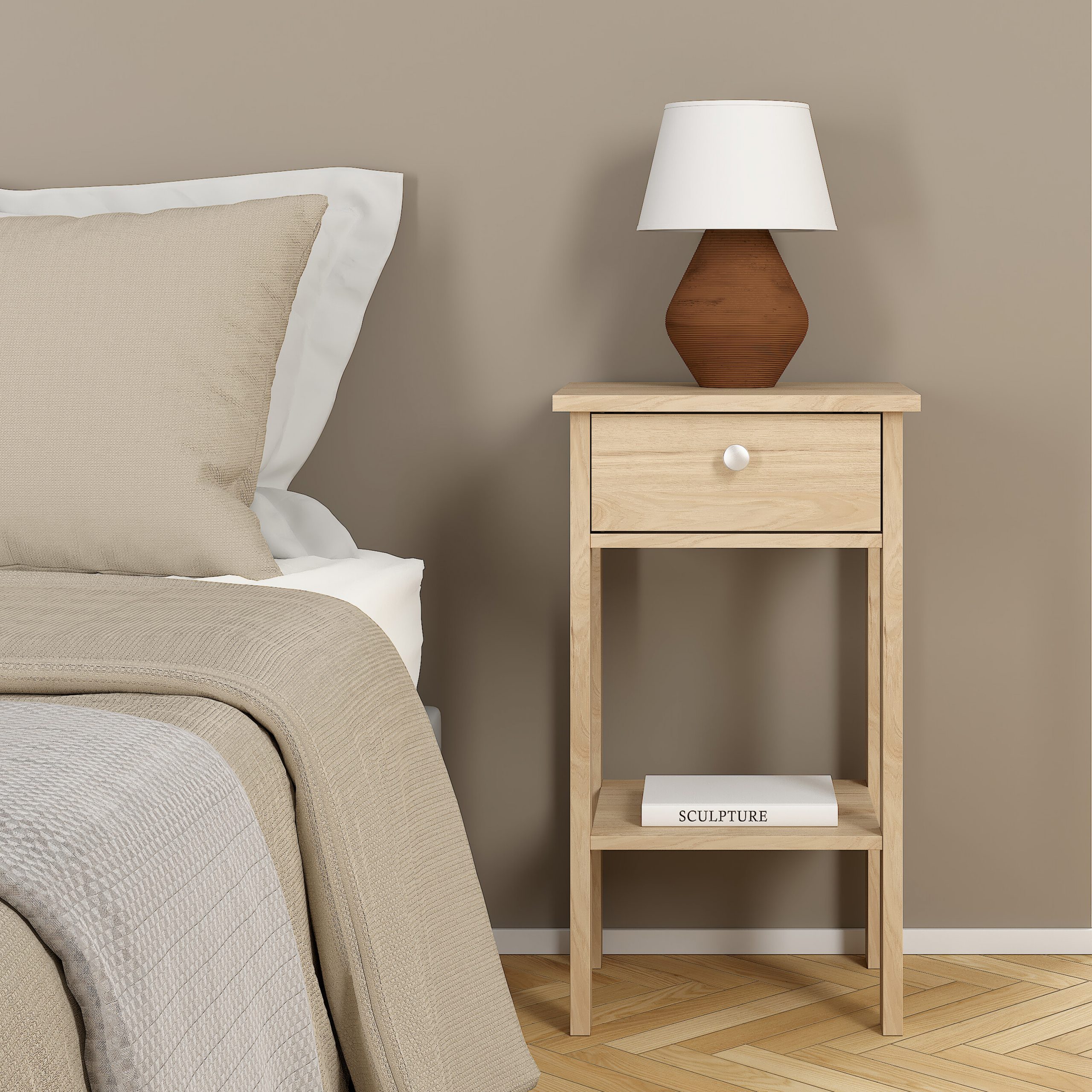 Madrid Bedside Table with 1 Drawers in Jackson Hickory Oak - Image 5