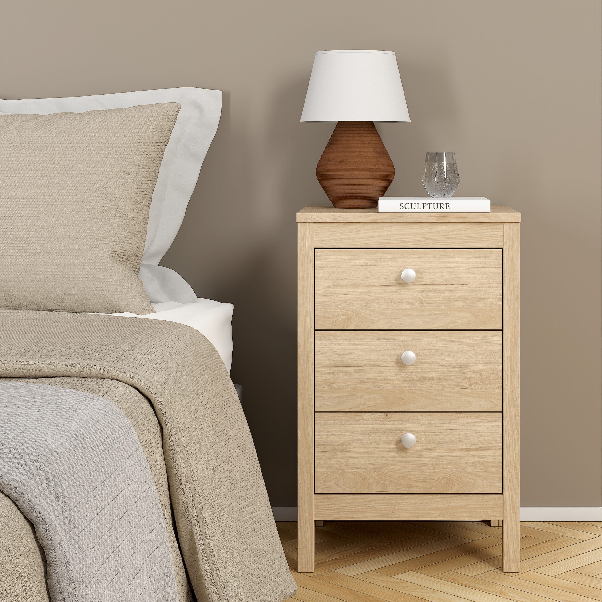 Madrid Bedside Table 3 Drawers in Jackson Hickory Oak - Image 5