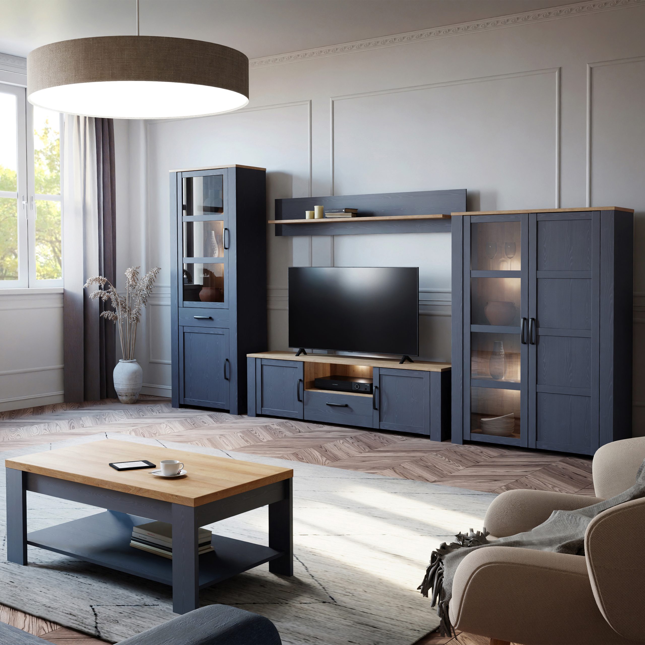 Bohol 2 Door 1 Drawer TV Unit  in Riviera Oak/Navy - Image 3