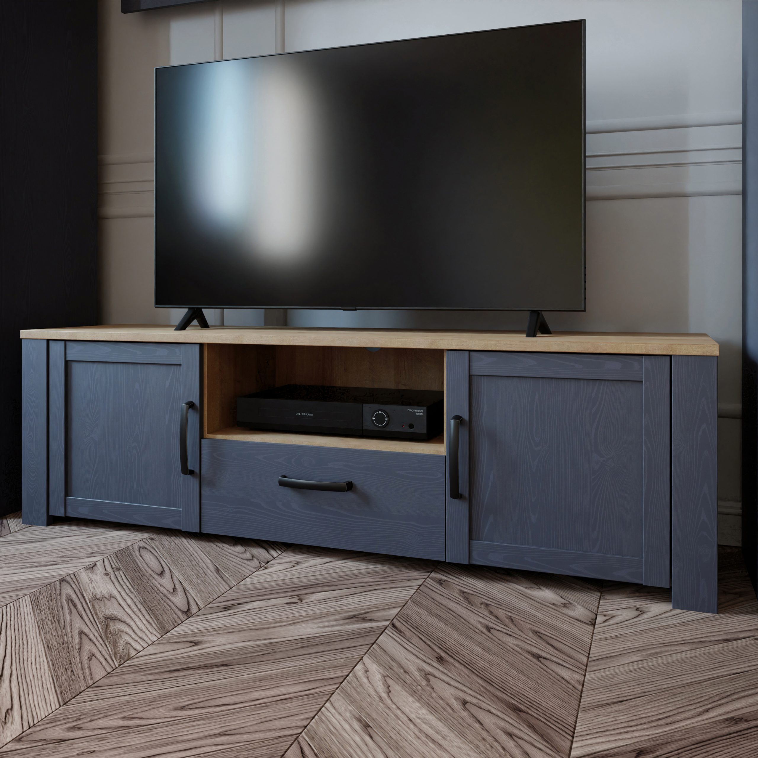 Bohol 2 Door 1 Drawer TV Unit  in Riviera Oak/Navy - Image 4