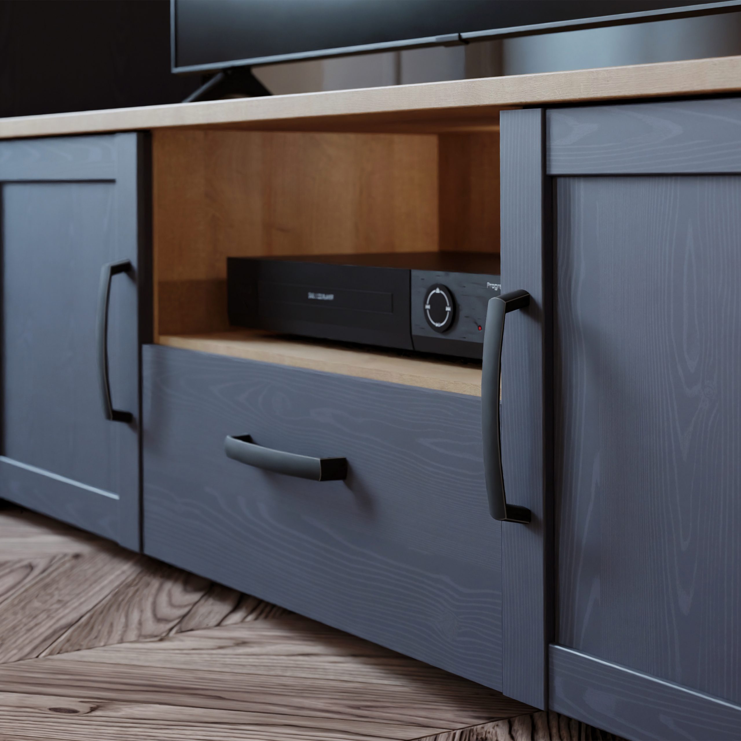 Bohol 2 Door 1 Drawer TV Unit  in Riviera Oak/Navy - Image 5