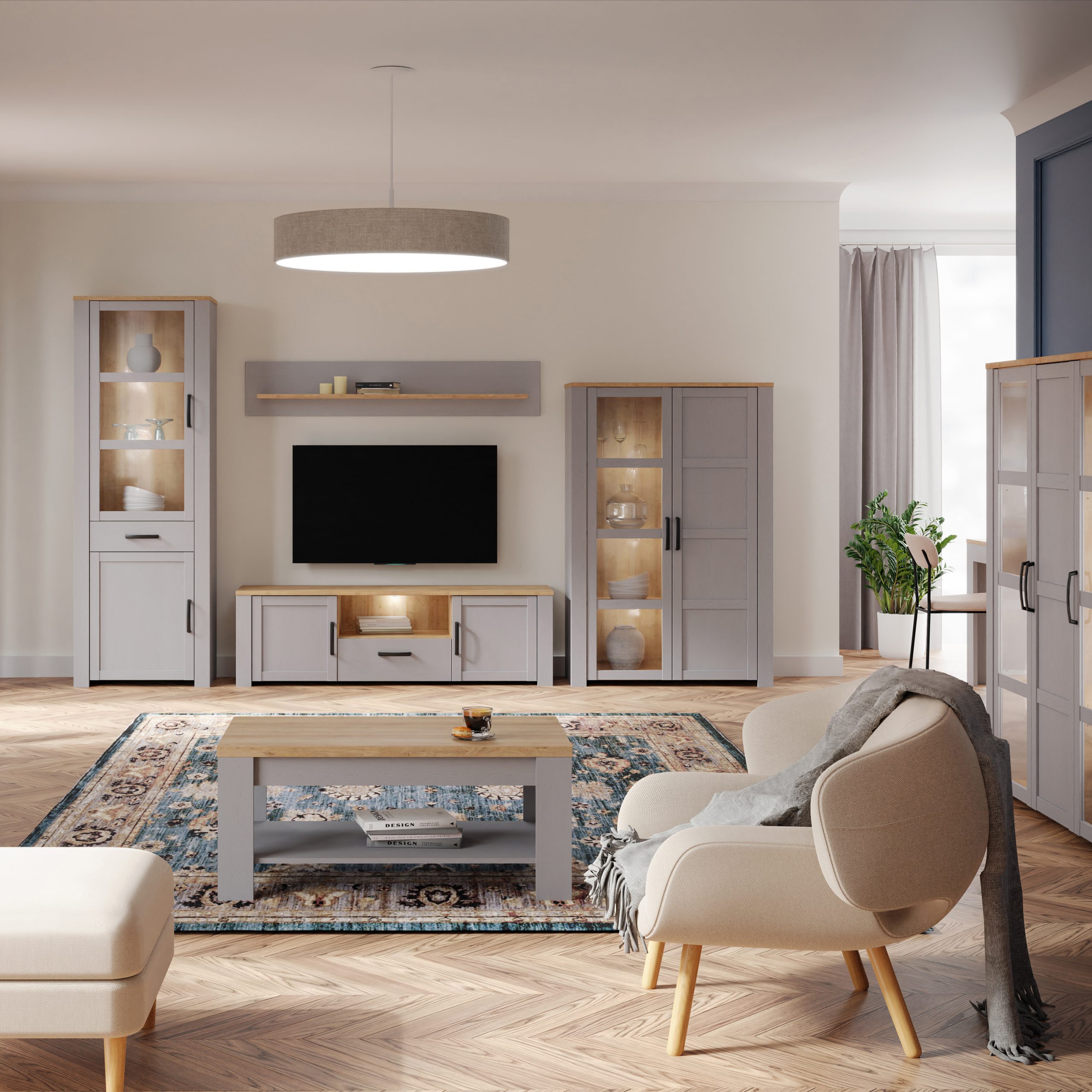 Bohol 2 Door 1 Drawer TV Unit  in Riviera Oak/Grey Oak - Image 3