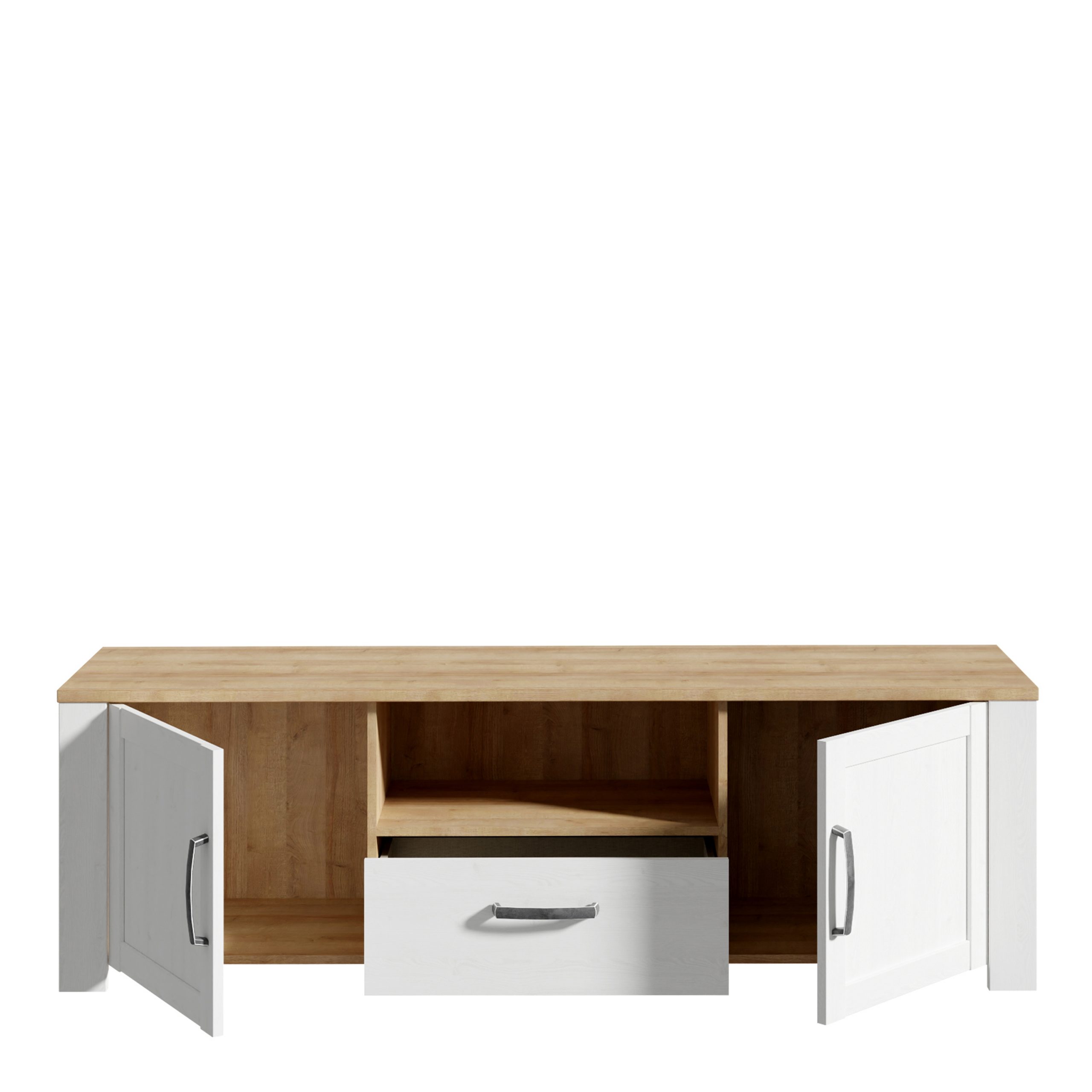 Bohol 2 Door 1 Drawer TV Unit in Riviera Oak/White - Image 2