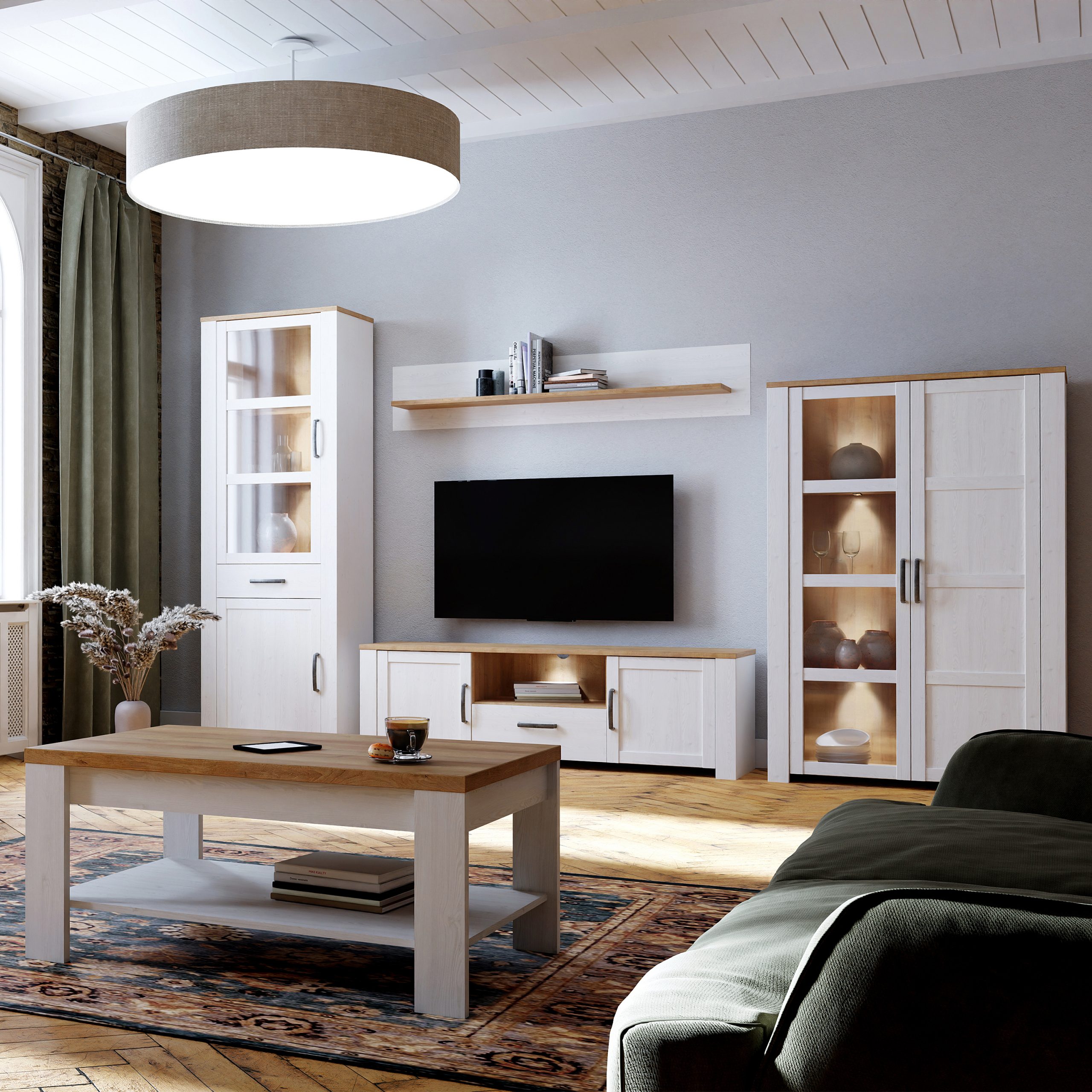 Bohol 2 Door 1 Drawer TV Unit in Riviera Oak/White - Image 3
