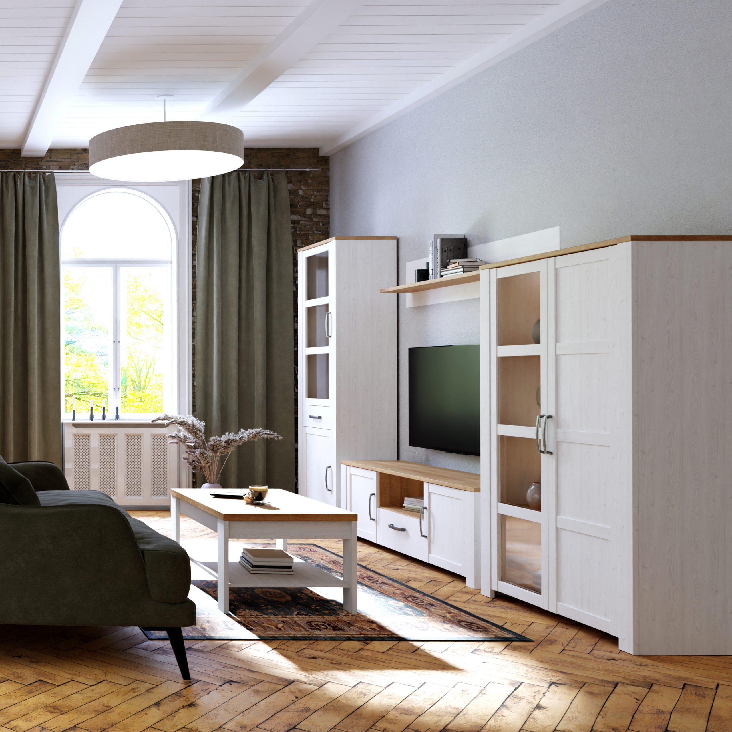 Bohol 2 Door 1 Drawer TV Unit in Riviera Oak/White - Image 4