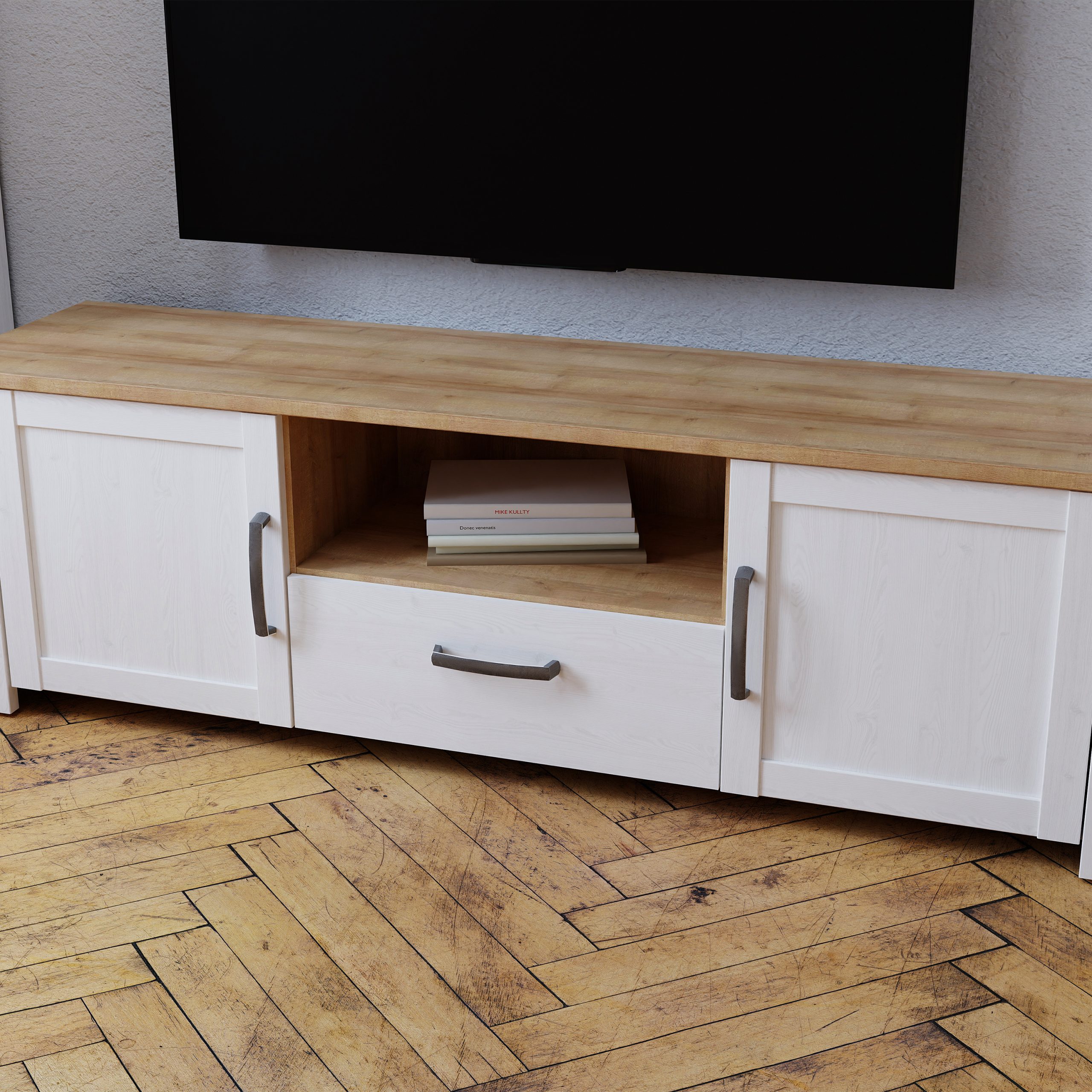 Bohol 2 Door 1 Drawer TV Unit in Riviera Oak/White - Image 5