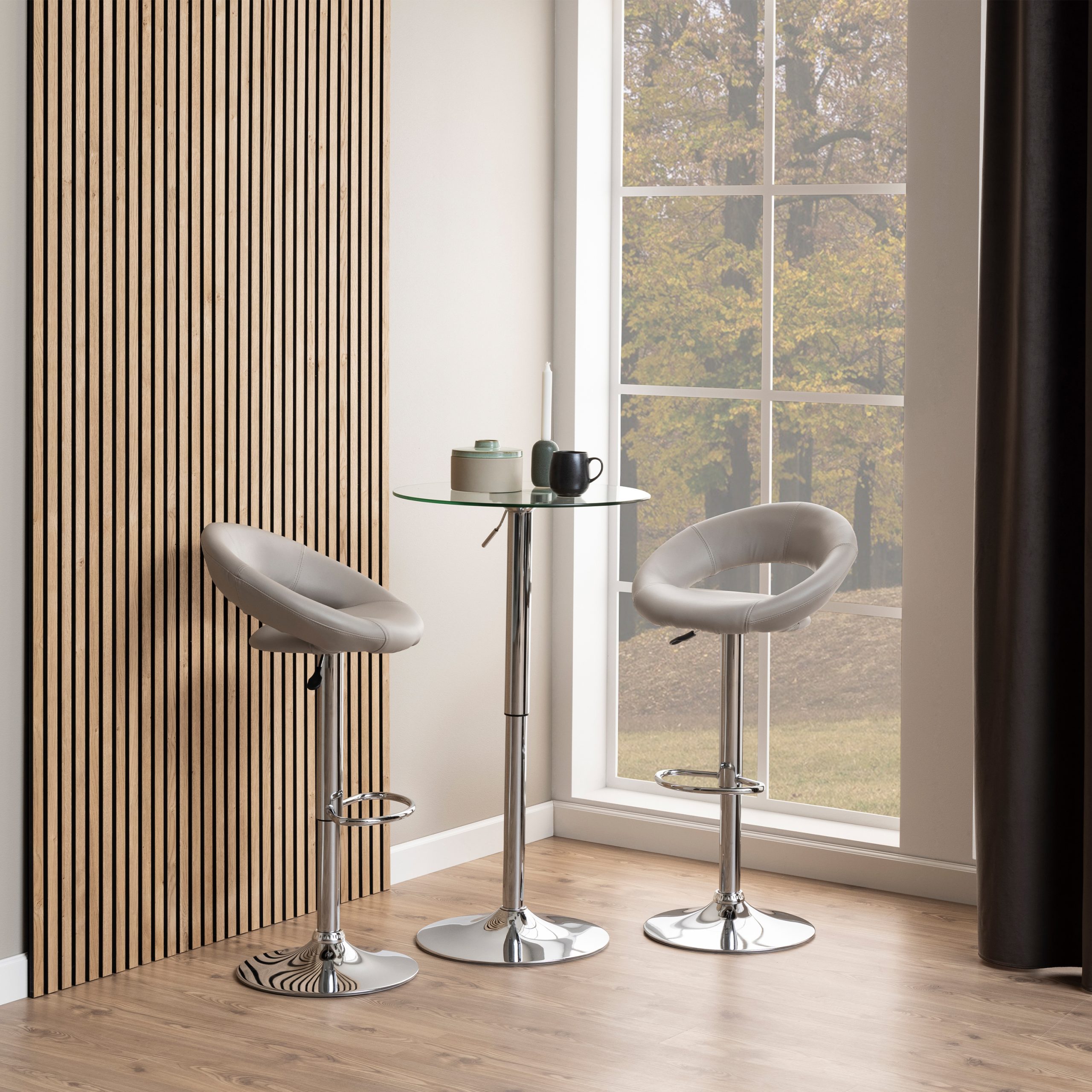 Plump Light Grey Swivel Bar Stool with Open Back - Image 2