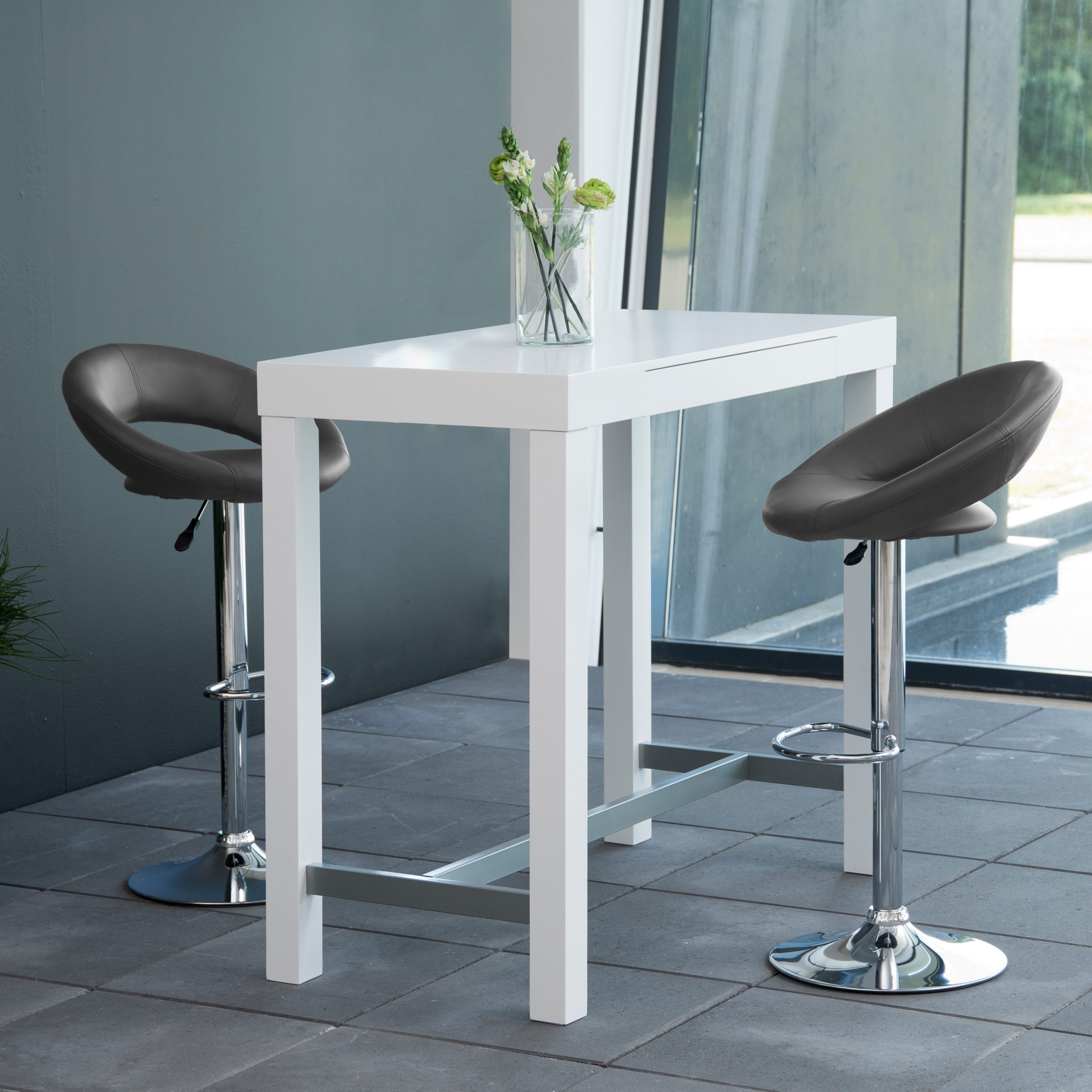 Plump Black Swivel Bar Stool with Open Back - Image 2