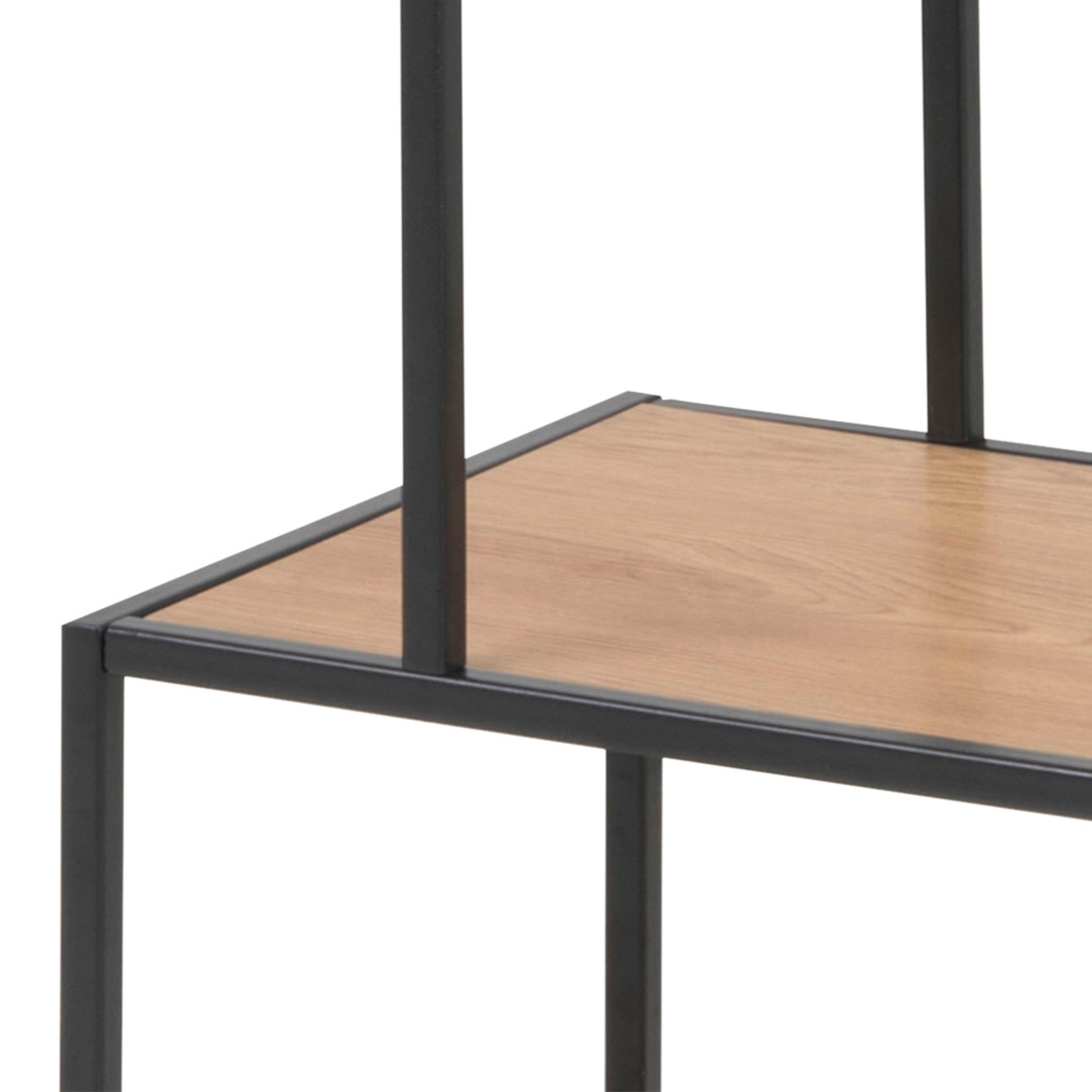 Seaford Black Metal Asymmetrical Bookcase with 3 Oak Shelves - Image 4