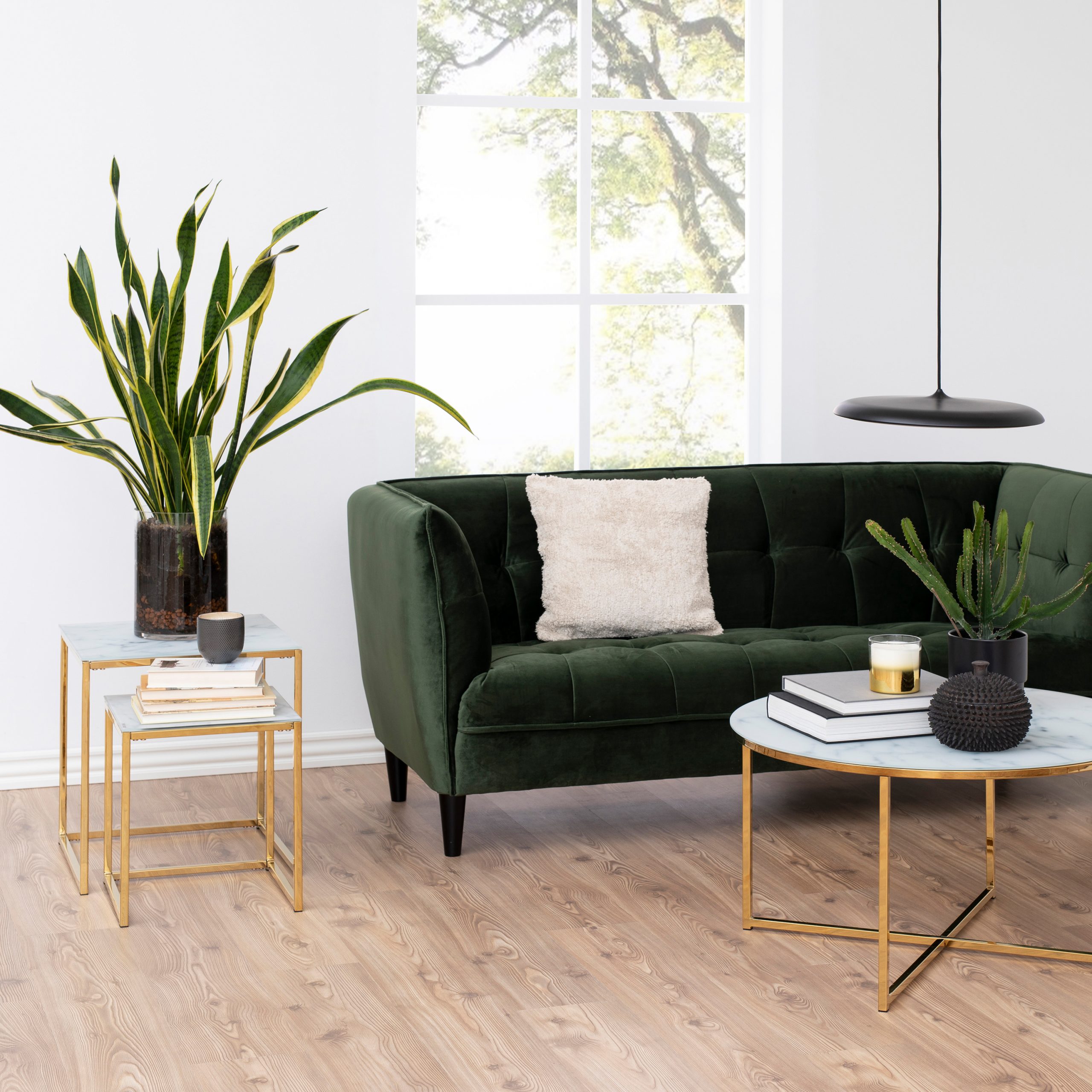 Alisma Nest of Tables with White Crystal Clear Marble Glass Top & Gold Legs - Image 3