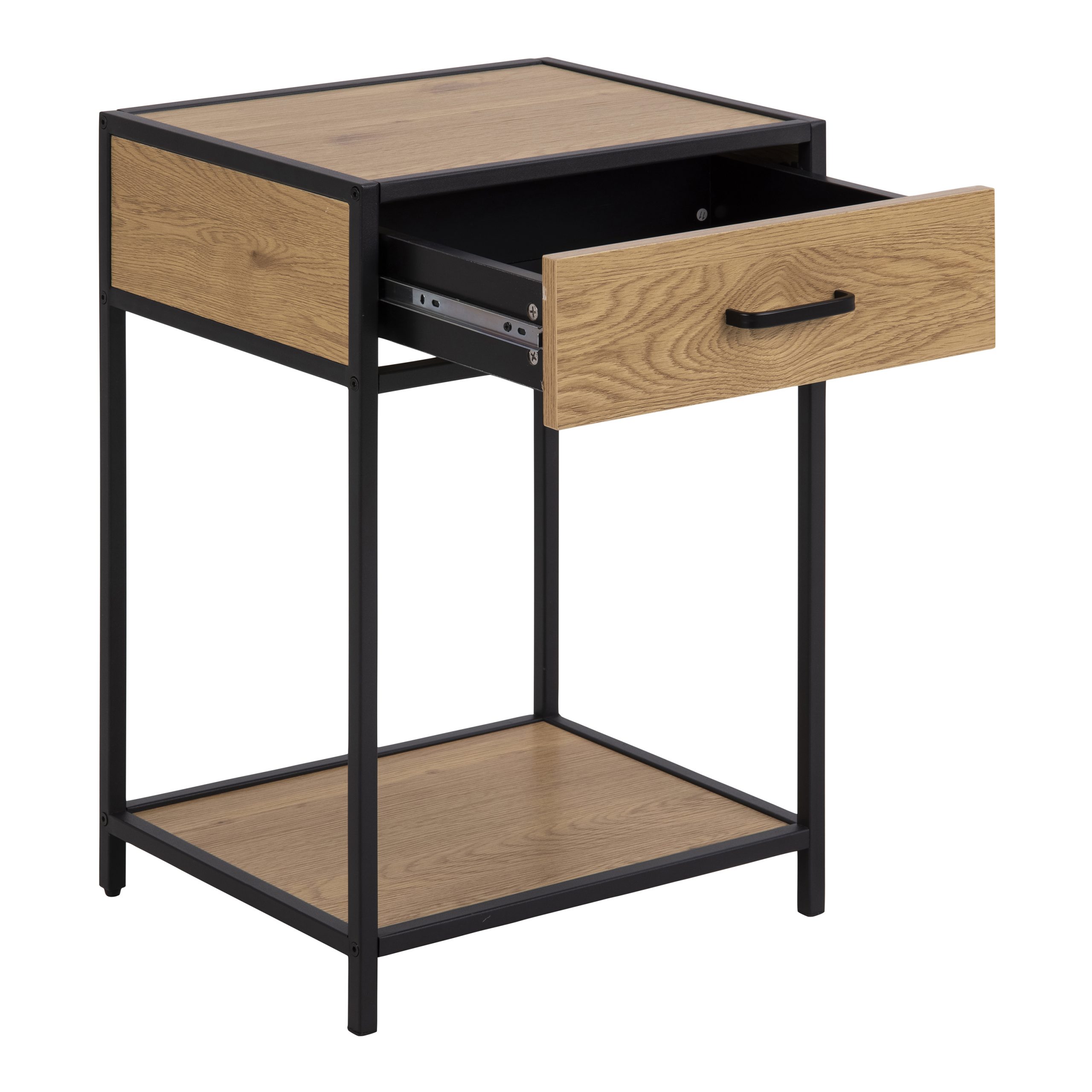 Seaford Bedside Table with 1 Drawer in Black & Oak - Image 2