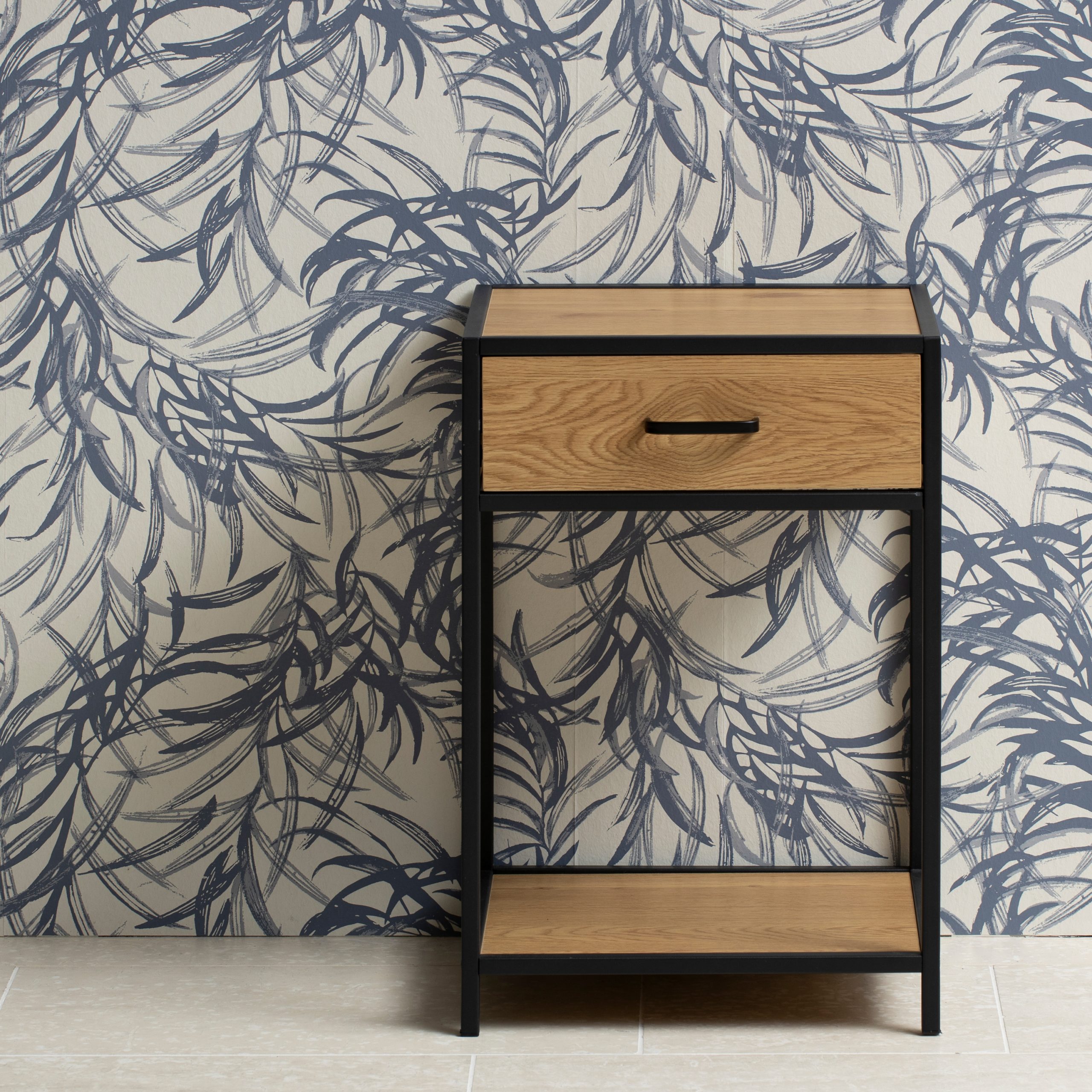 Seaford Bedside Table with 1 Drawer in Black & Oak - Image 4