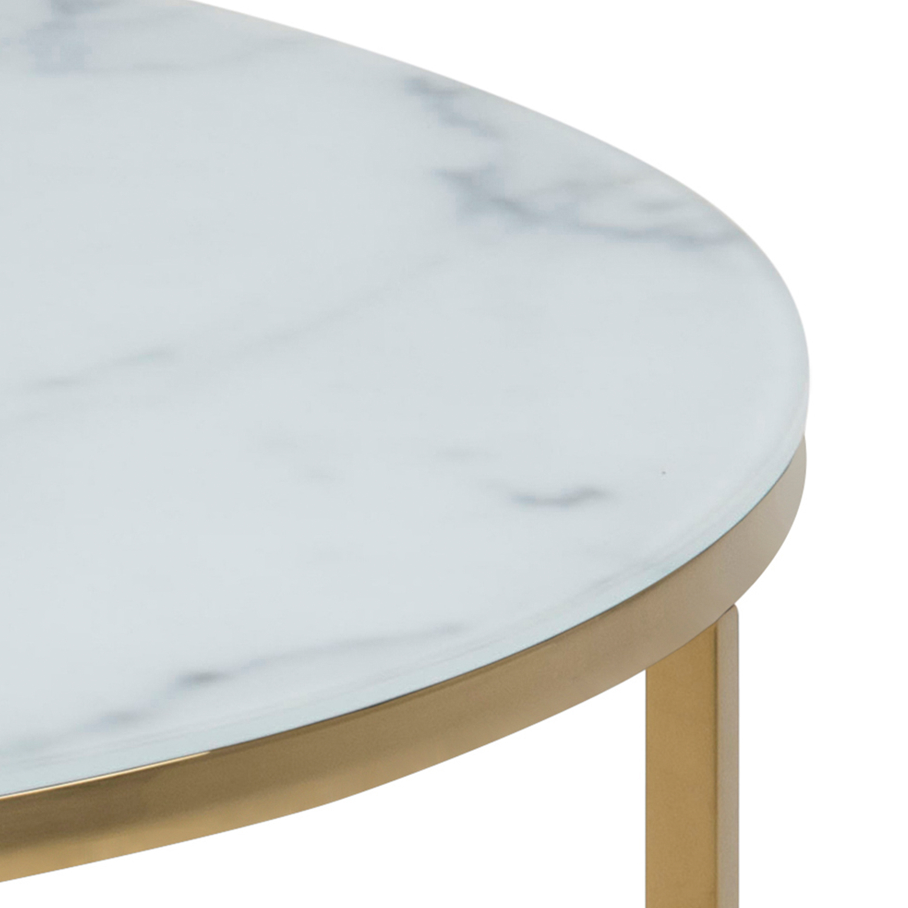 Alisma Round Coffee Table with White Crystal Clear Marble Glass Top & Gold Legs - Image 3