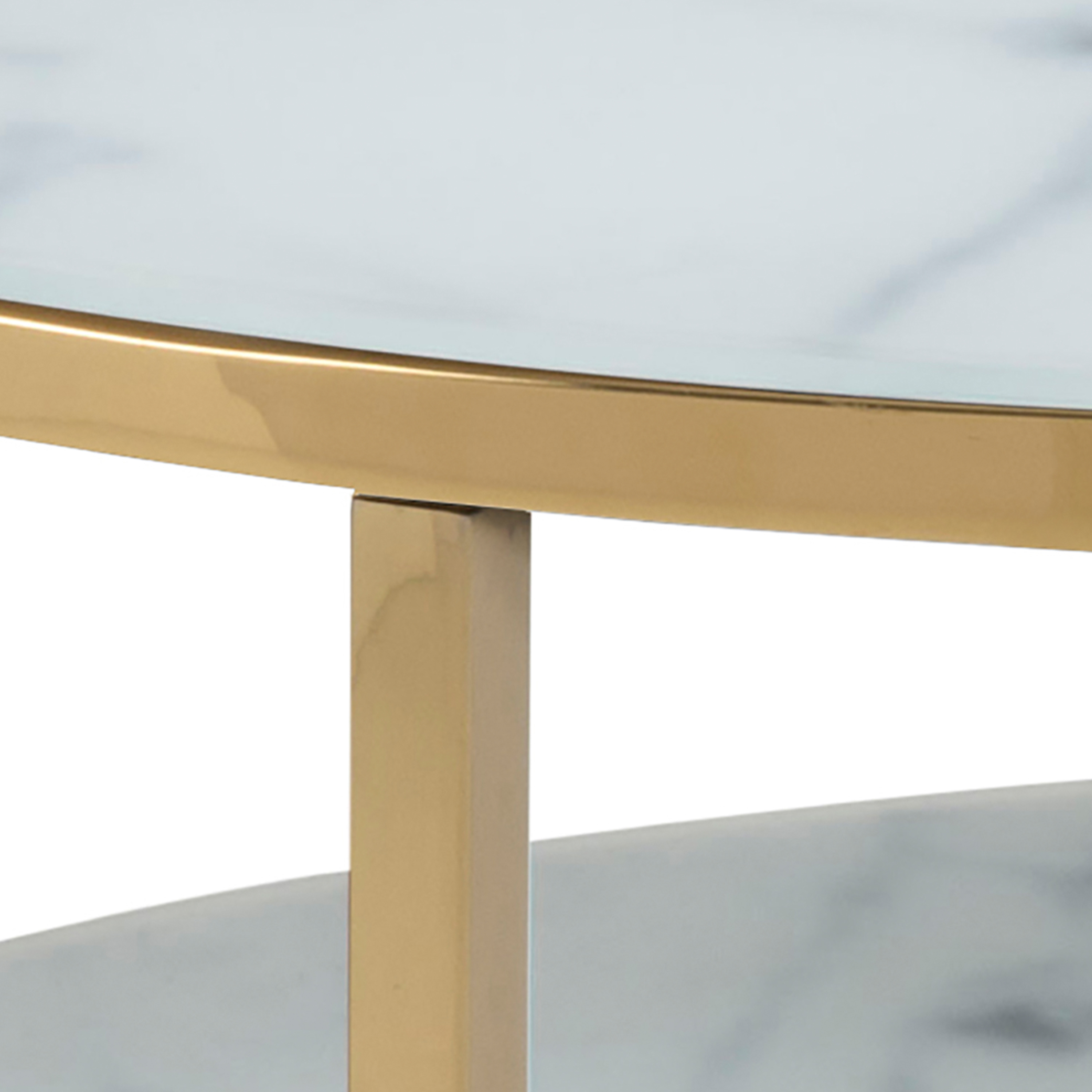 Alisma Round Coffee Table with White Crystal Clear Marble Glass Top & Gold Legs - Image 4