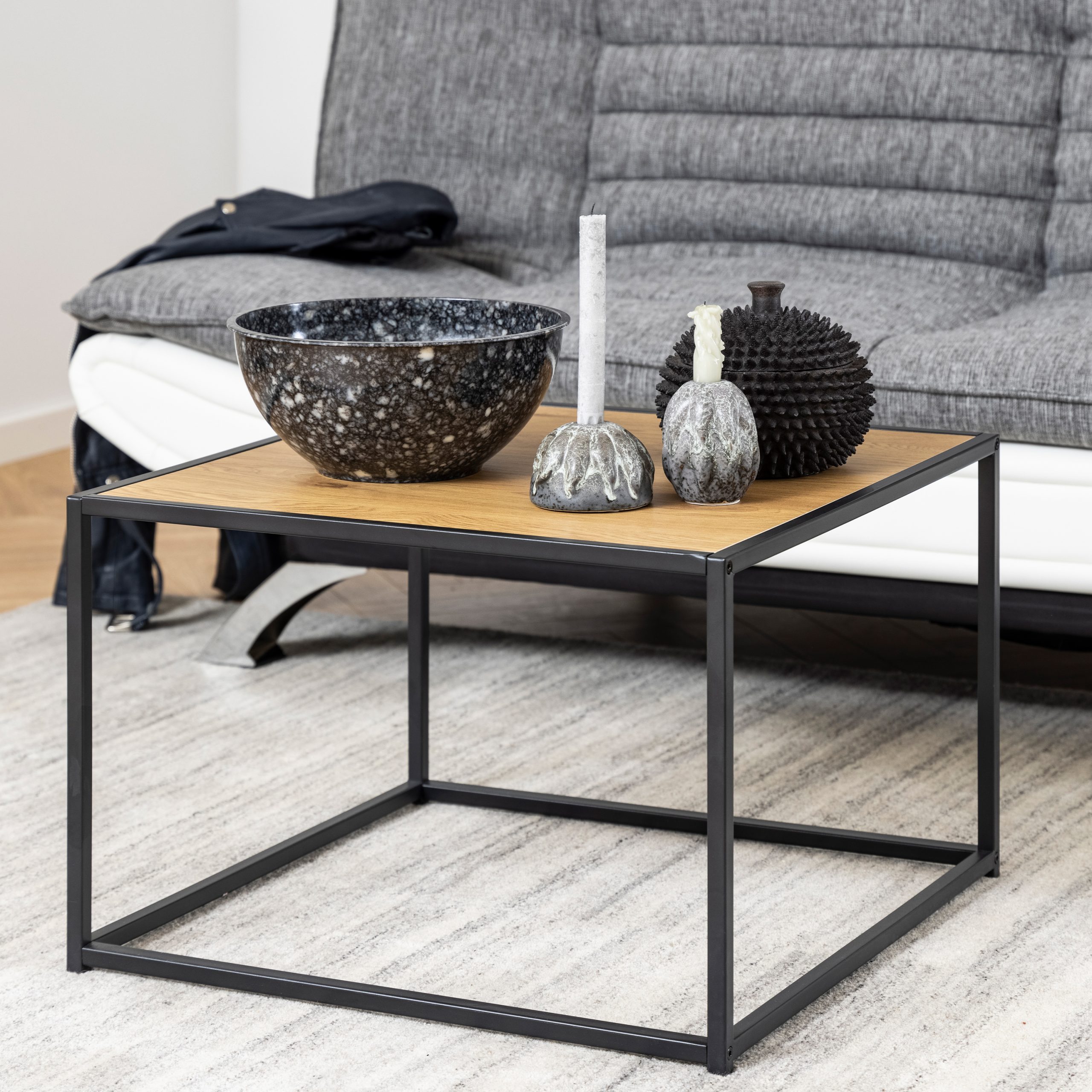 Seaford Black Metal Coffee Table with Oak Top - Image 3