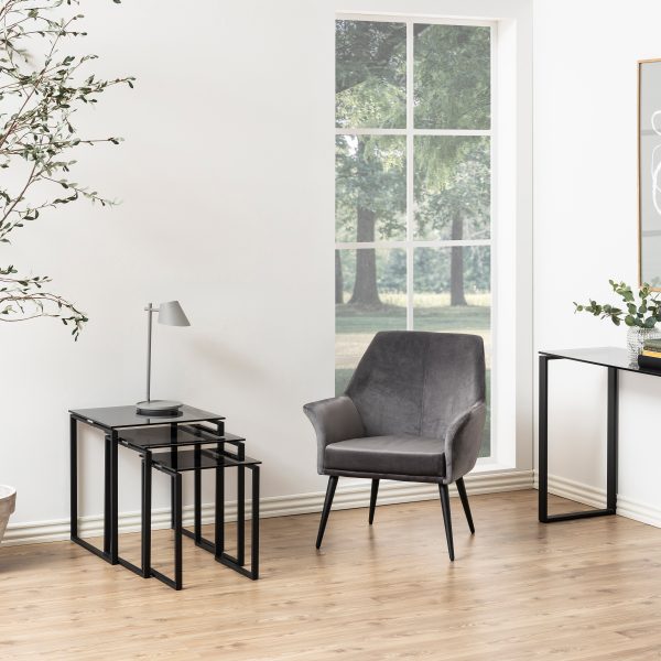 Katrine Nest of Tables with Smoked Glass Top Set of 3 - Image 2