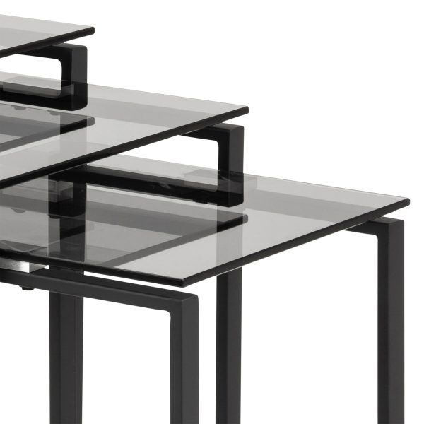Katrine Nest of Tables with Smoked Glass Top Set of 3 - Image 3