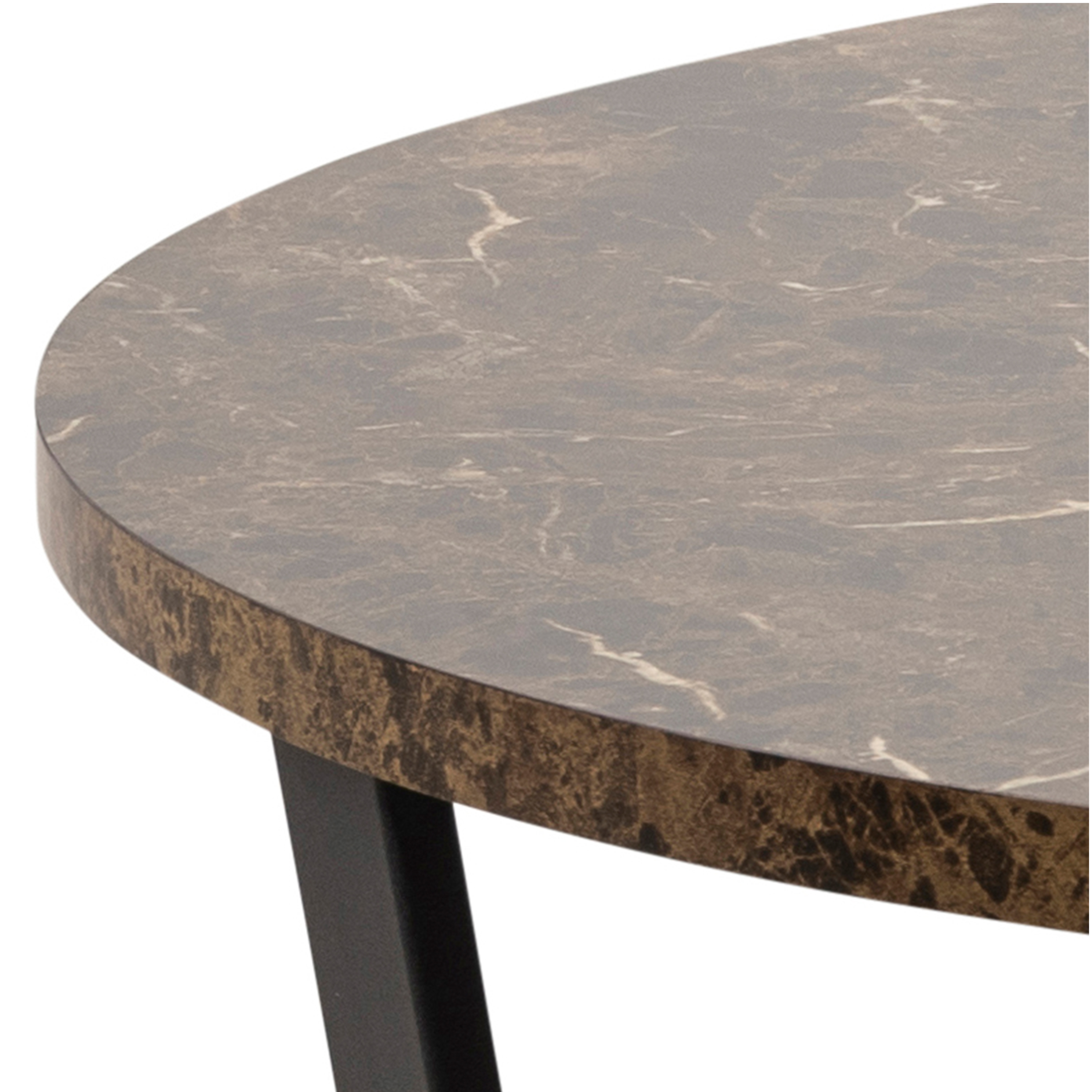 Amble Round Dining Table with Brown Marble Melamine Top & Black Legs - Image 4