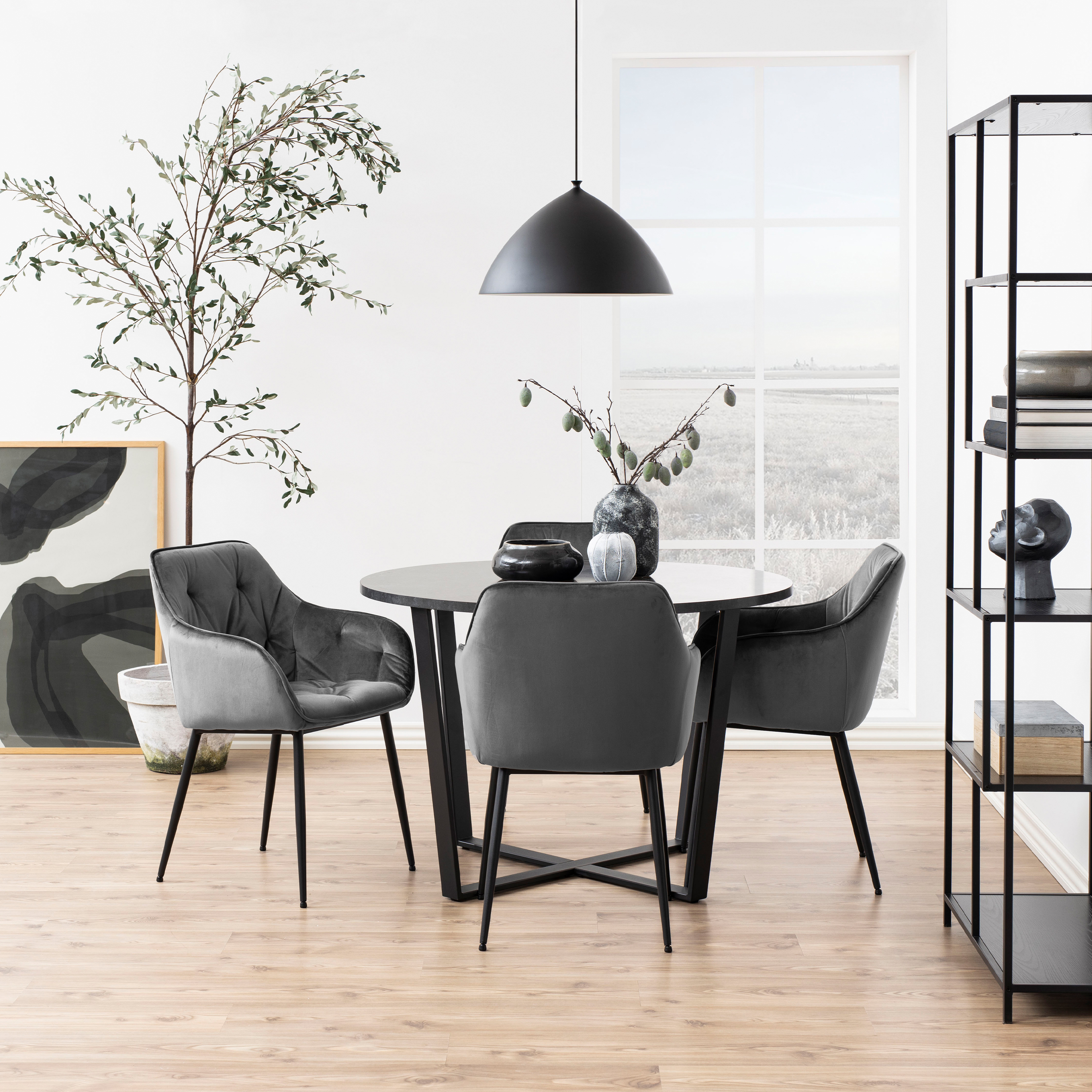 Amble Round Dining Table with Black Marble Melamine Top & Black Legs - Image 3