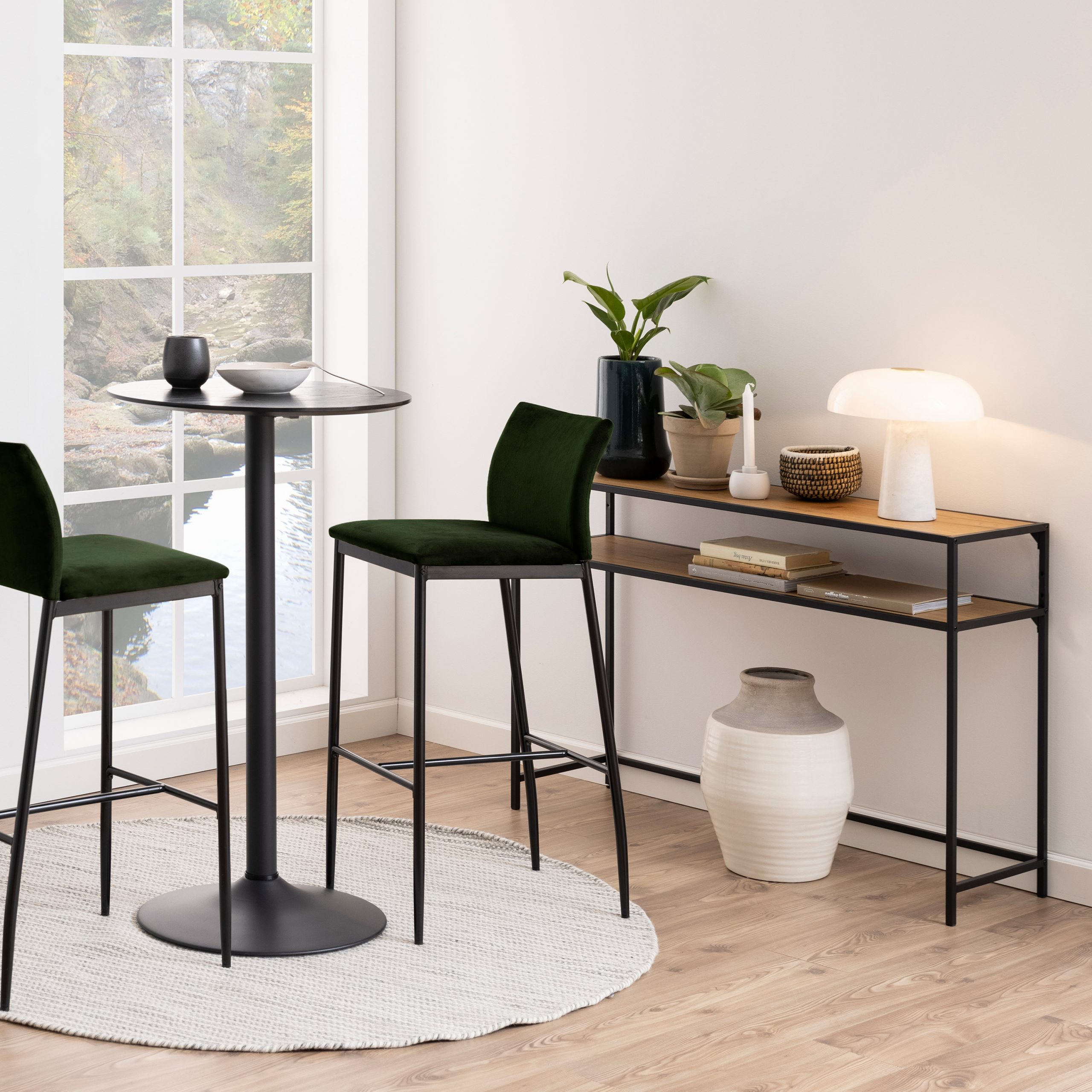 Seaford Black Metal Console Table with Oak Top - Image 2