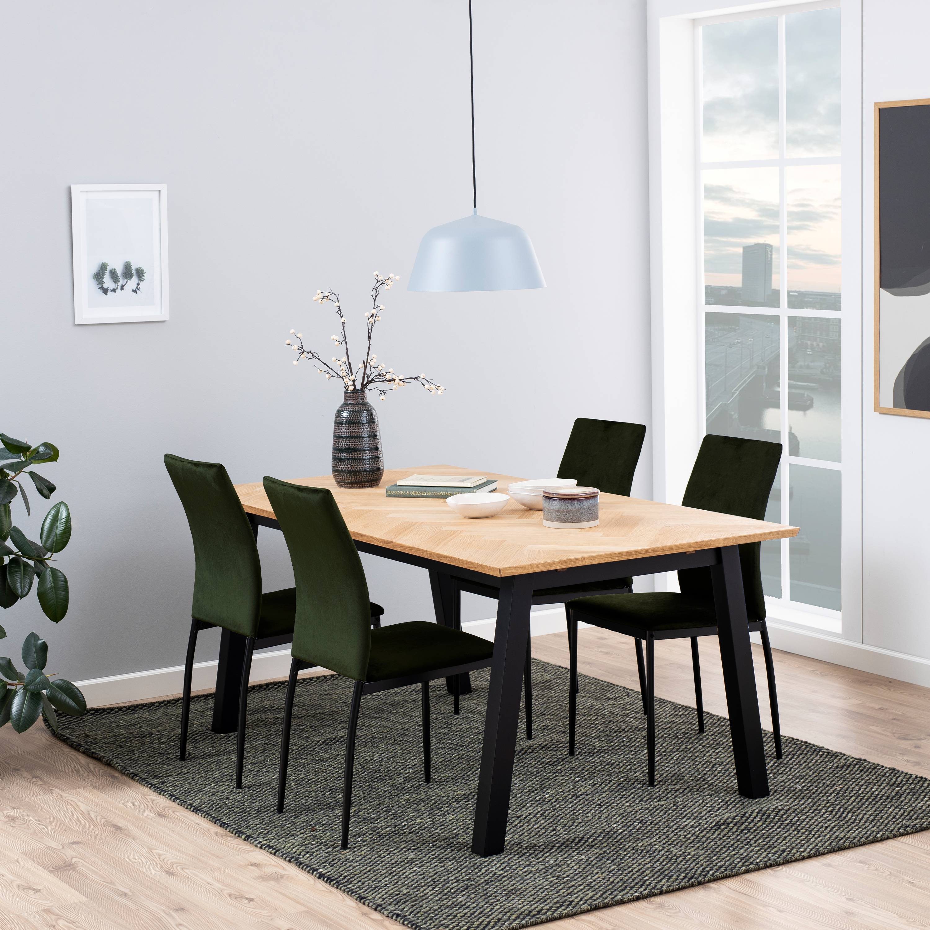 Brighton Dining Table in Oak with Herringbone Effect 180x95cm - Image 2