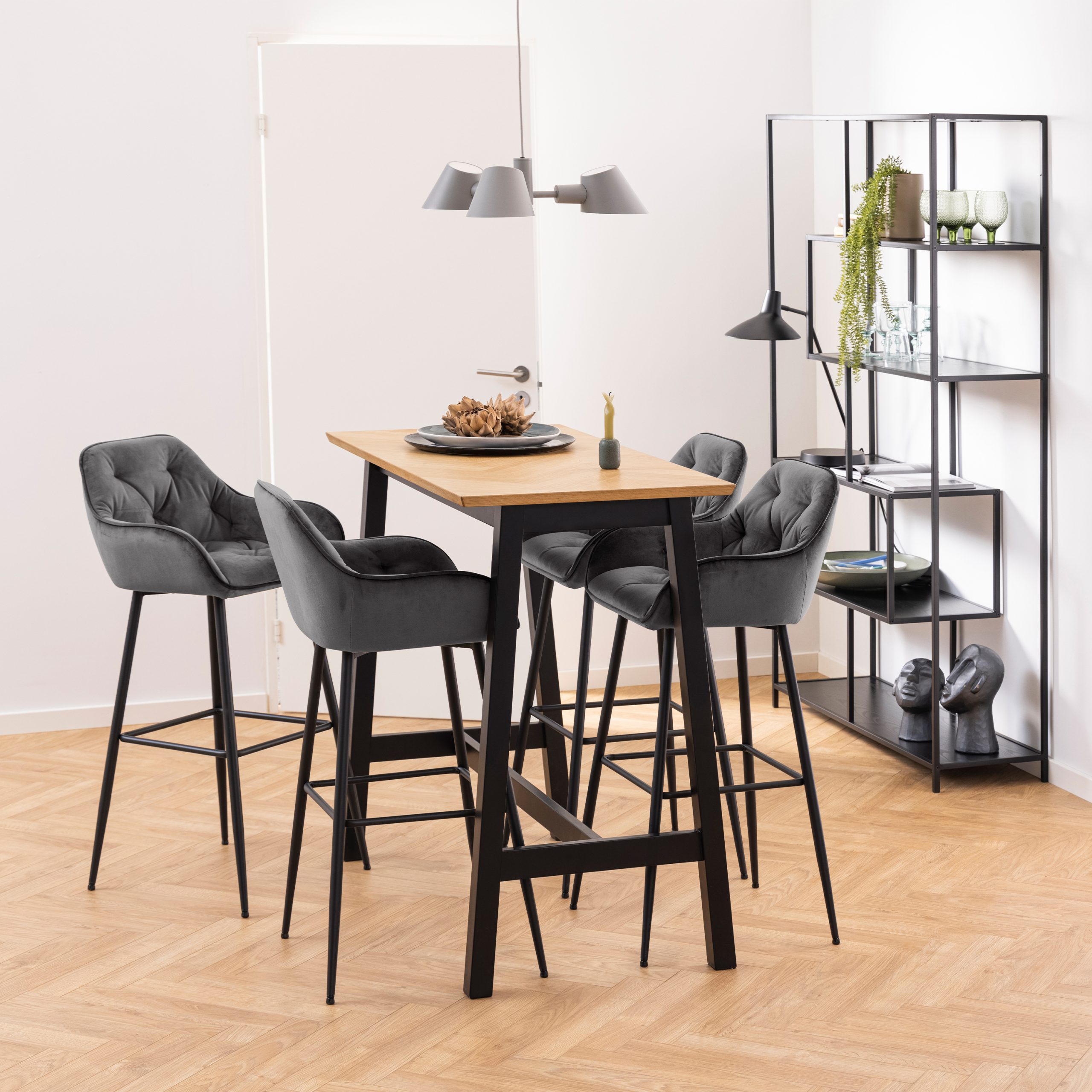 Seaford Black Metal Large Asymmetrical Bookcase with 5 Black Shelves - Image 2