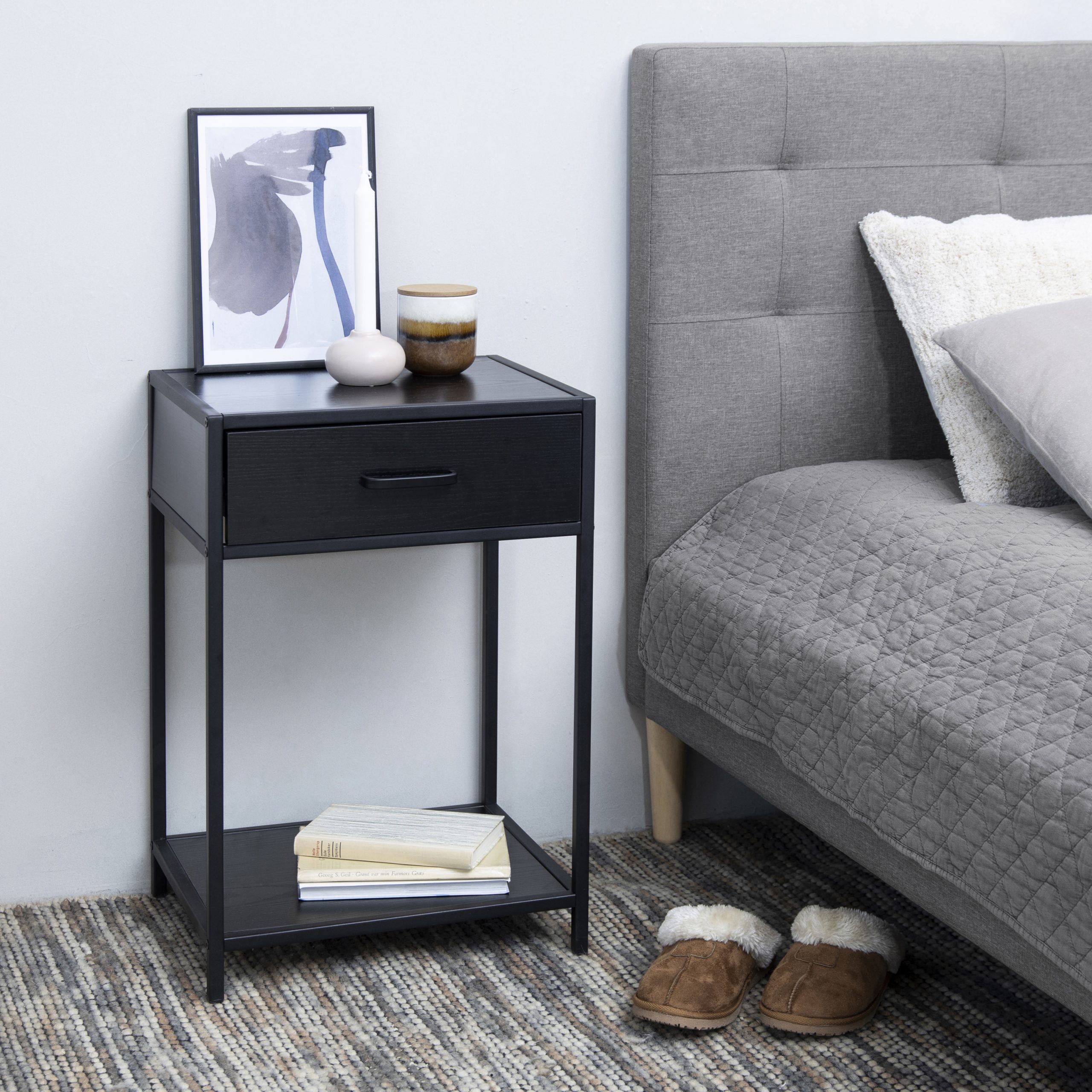 Seaford Bedside Table with 1 Drawer in Black - Image 4