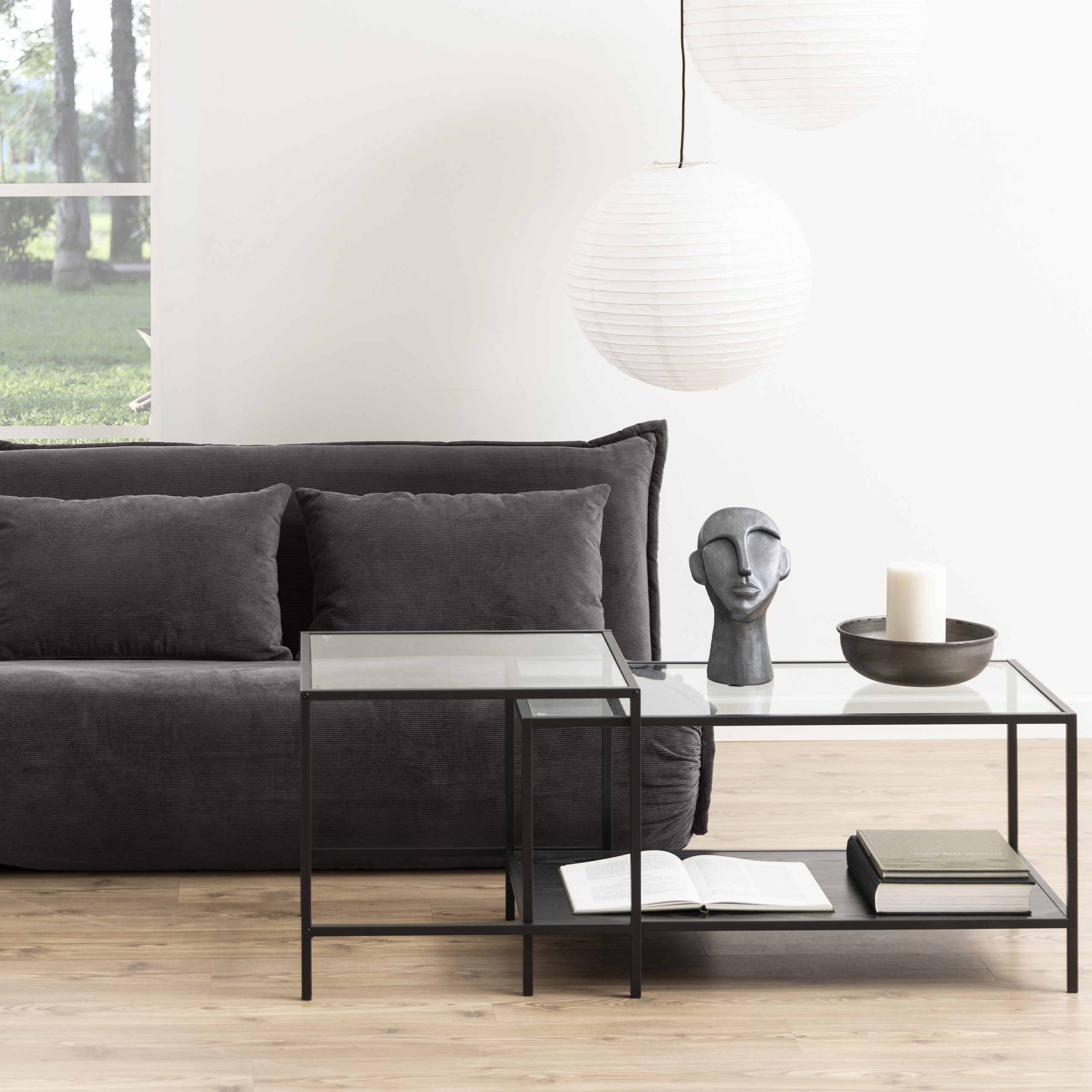 Seaford Black Metal Coffee Table Set with Glass Top - Image 2
