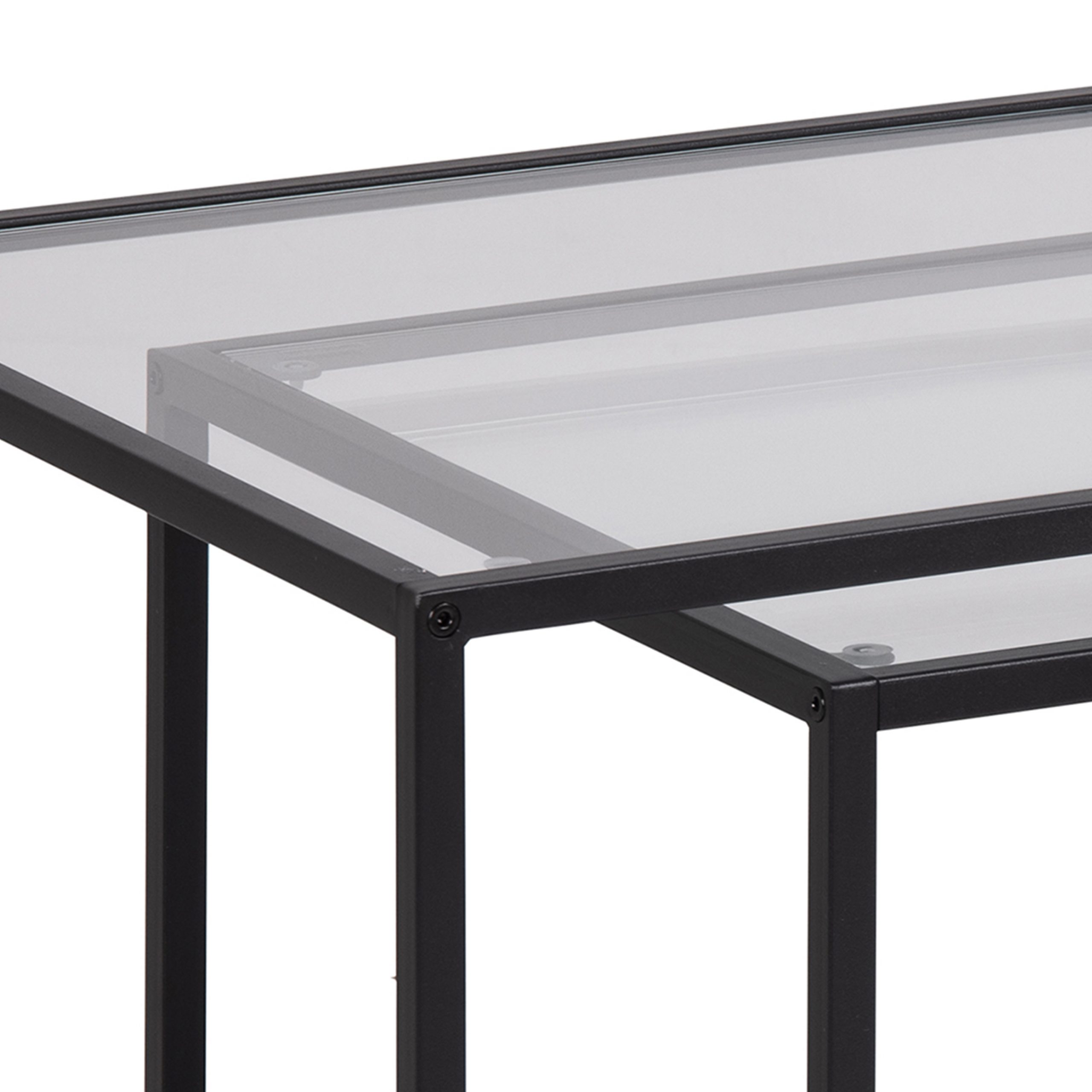 Seaford Black Metal Coffee Table Set with Glass Top - Image 4