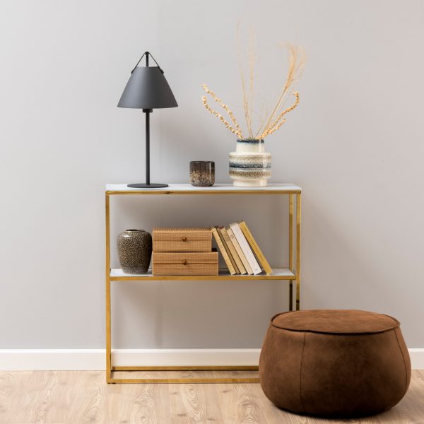 Alisma Console Table with White Crystal Clear Marble Glass Top & Gold Legs - Image 3