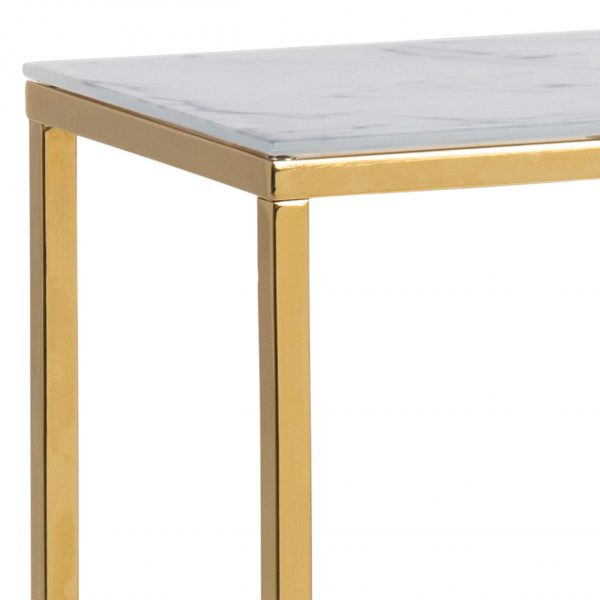 Alisma Console Table with White Crystal Clear Marble Glass Top & Gold Legs - Image 4