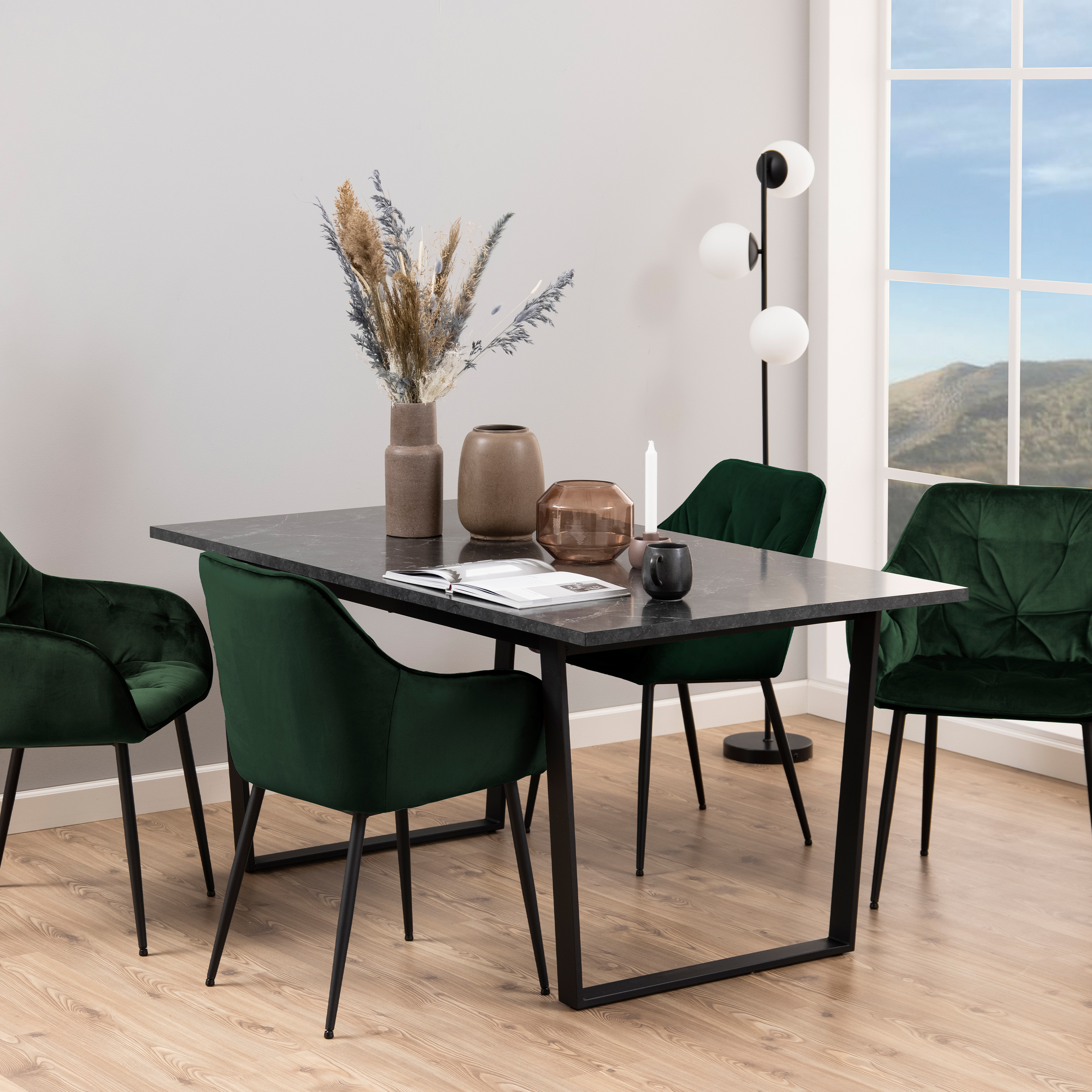 Amble Dining Table with Black Marble Melamine Top & Black Legs - Image 2