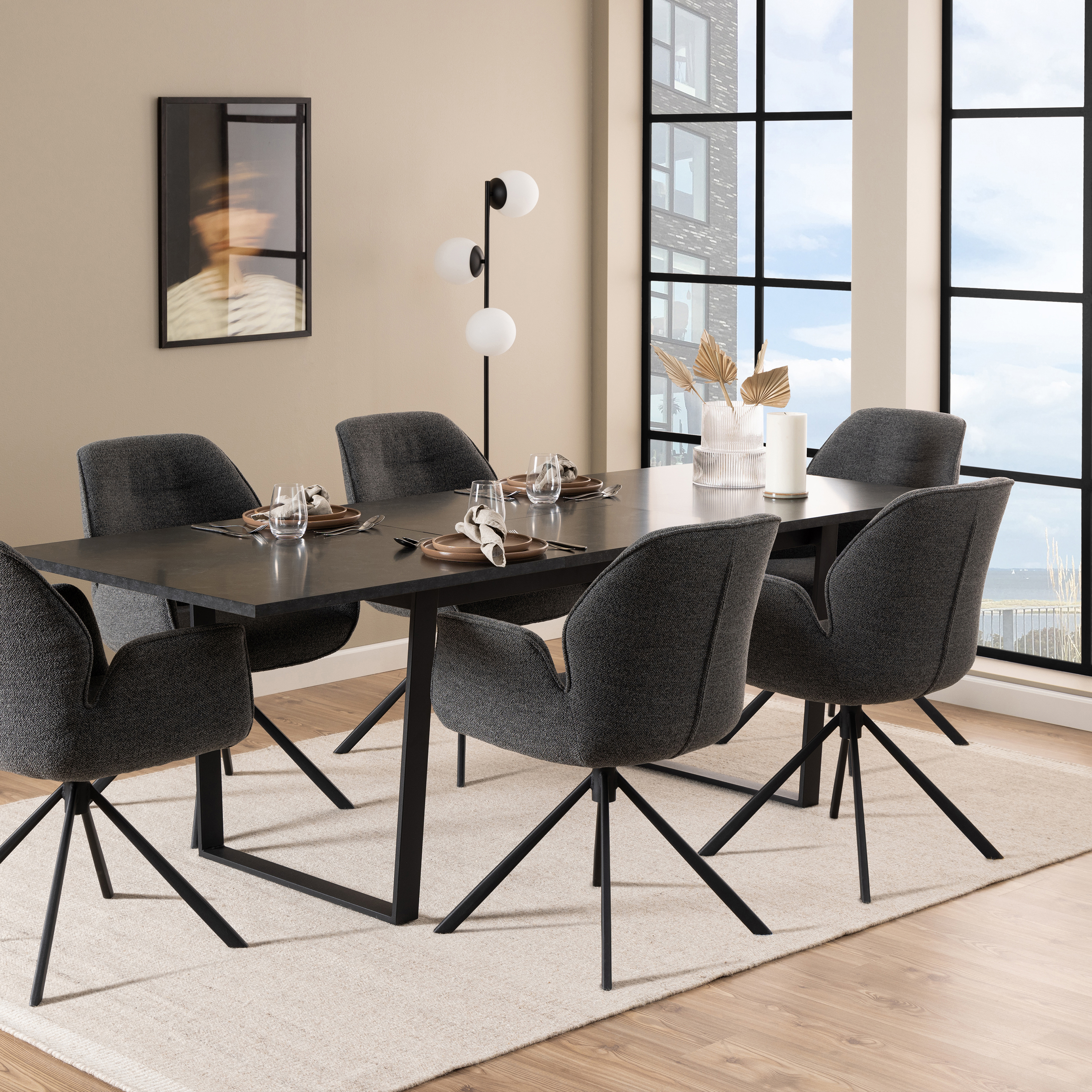 Amble Dining Table with Black Marble Melamine Top & Black Legs - Image 3