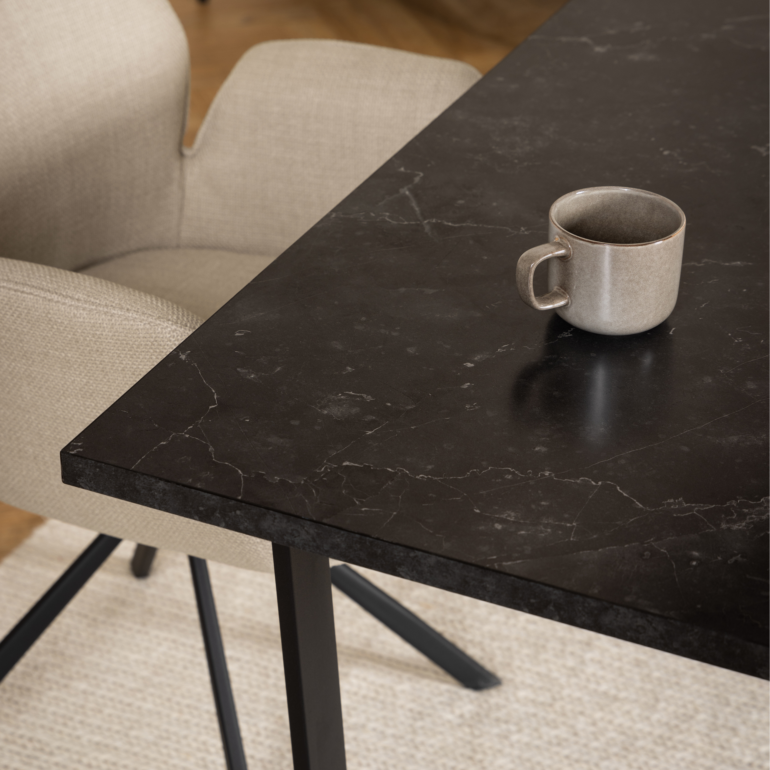 Amble Dining Table with Black Marble Melamine Top & Black Legs - Image 4