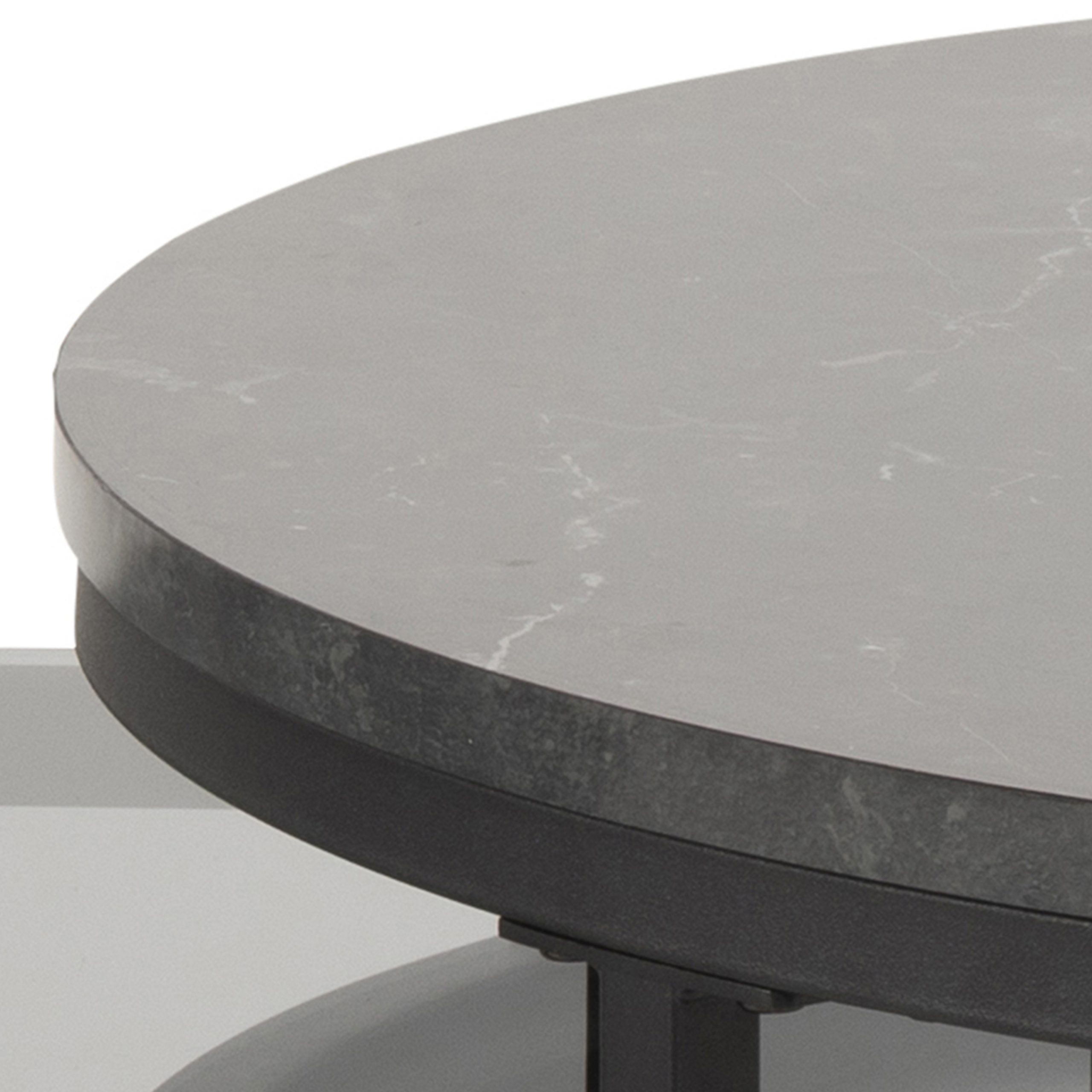 Spiro Round/Oval Coffee Table Set with Black Marble/Smoked Melamine Glass Top - Image 3