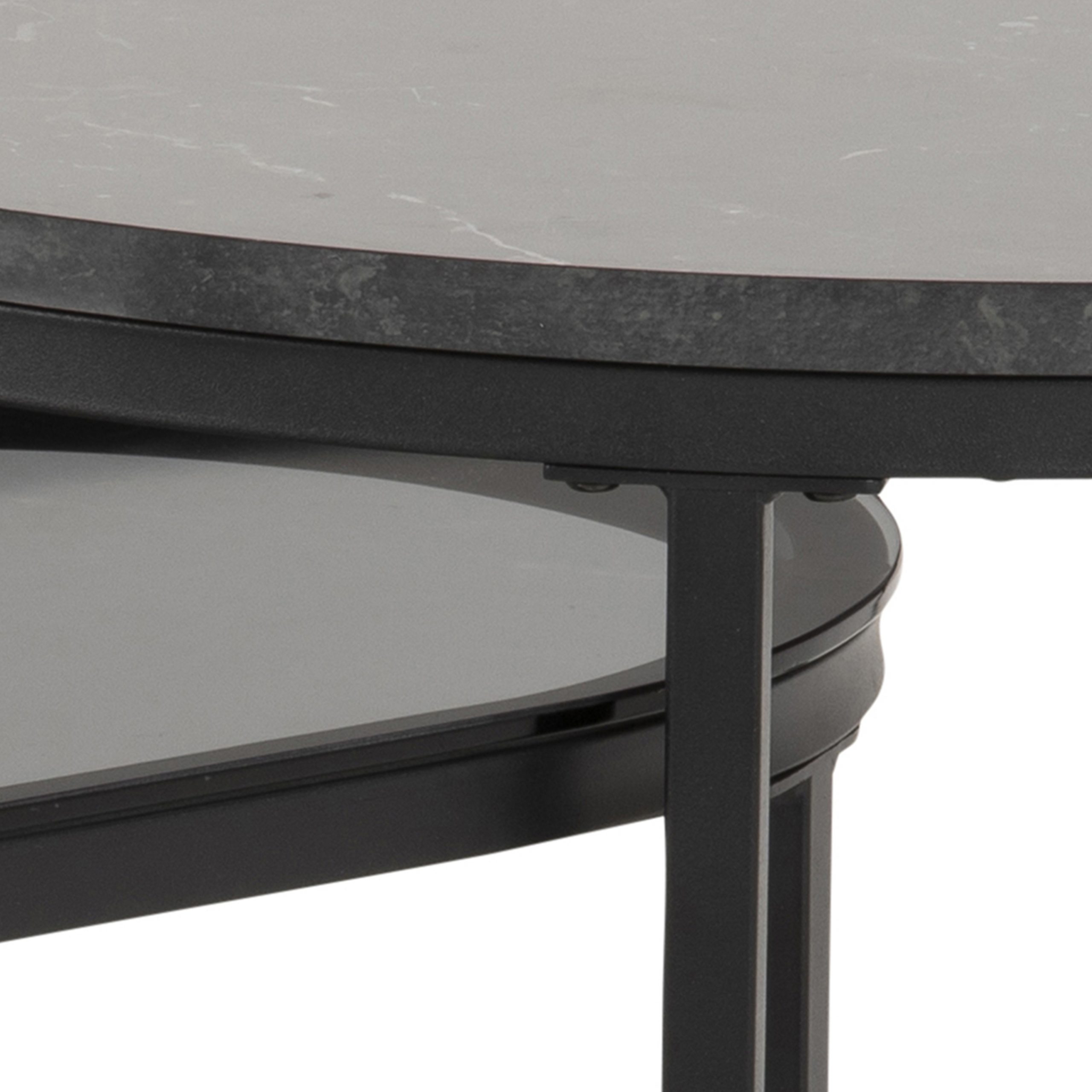 Spiro Round/Oval Coffee Table Set with Black Marble/Smoked Melamine Glass Top - Image 4