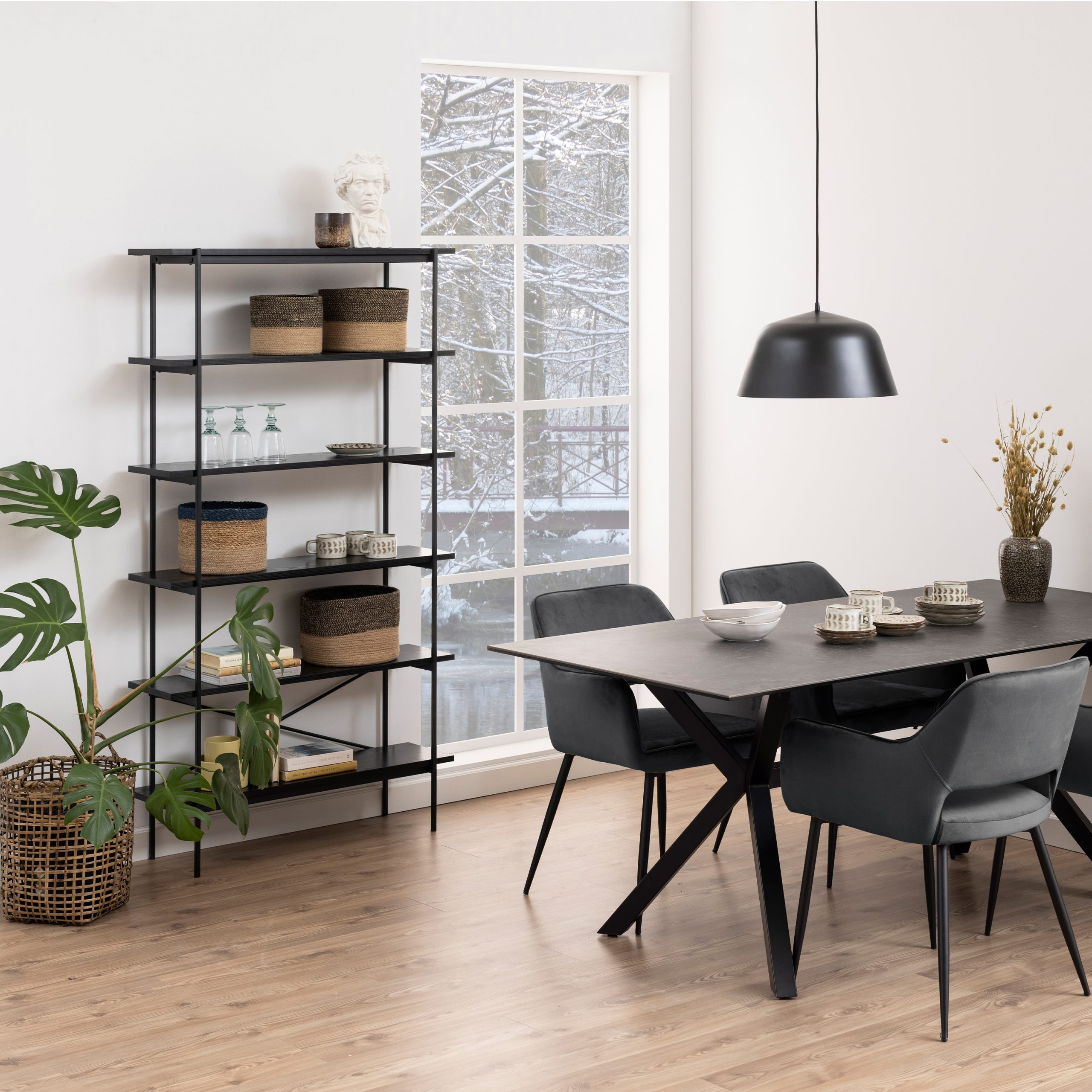 Angus Bookcase with 5 Shelves in Black - Image 2