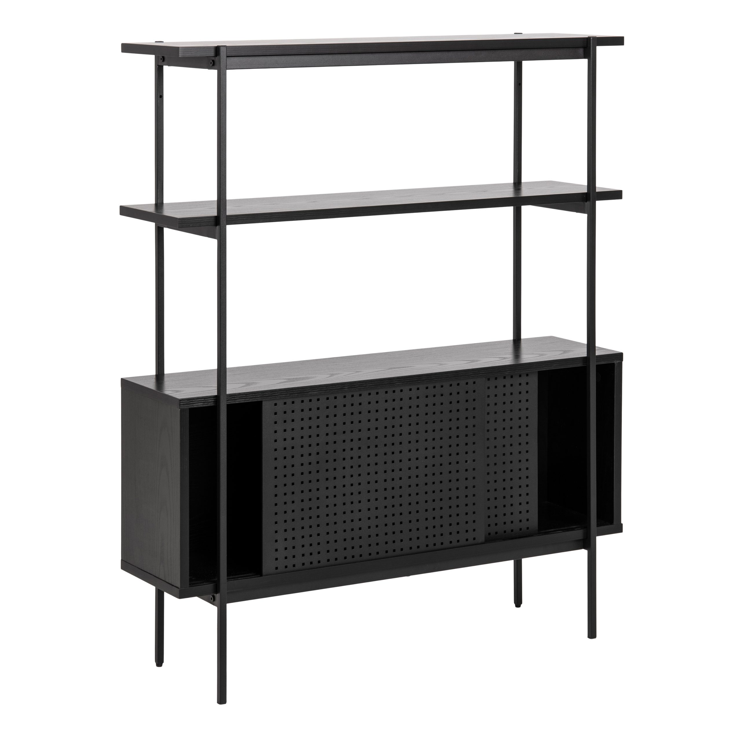 Angus Small Bookcase with 2 Sliding Doors in Black - Image 2
