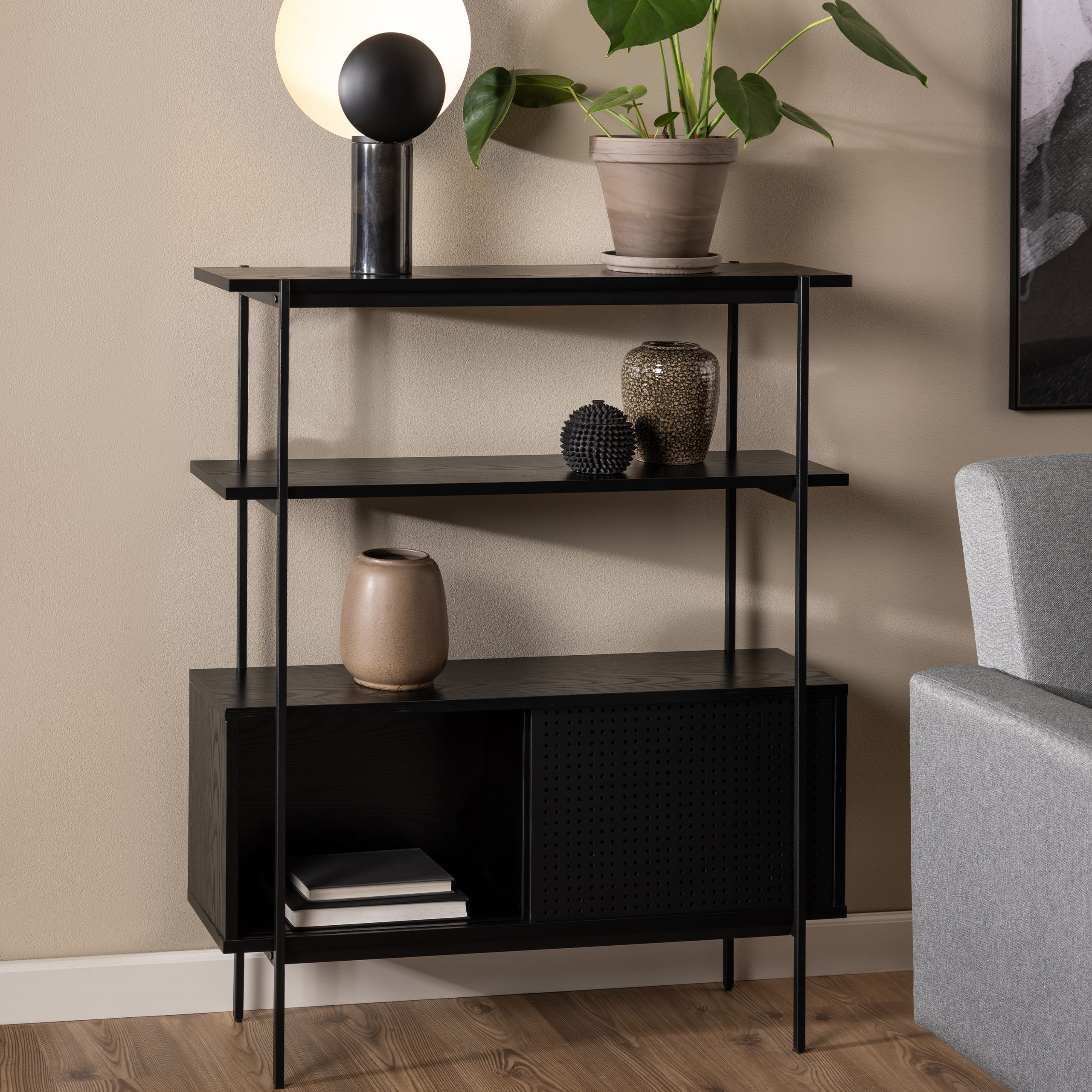 Angus Small Bookcase with 2 Sliding Doors in Black - Image 7