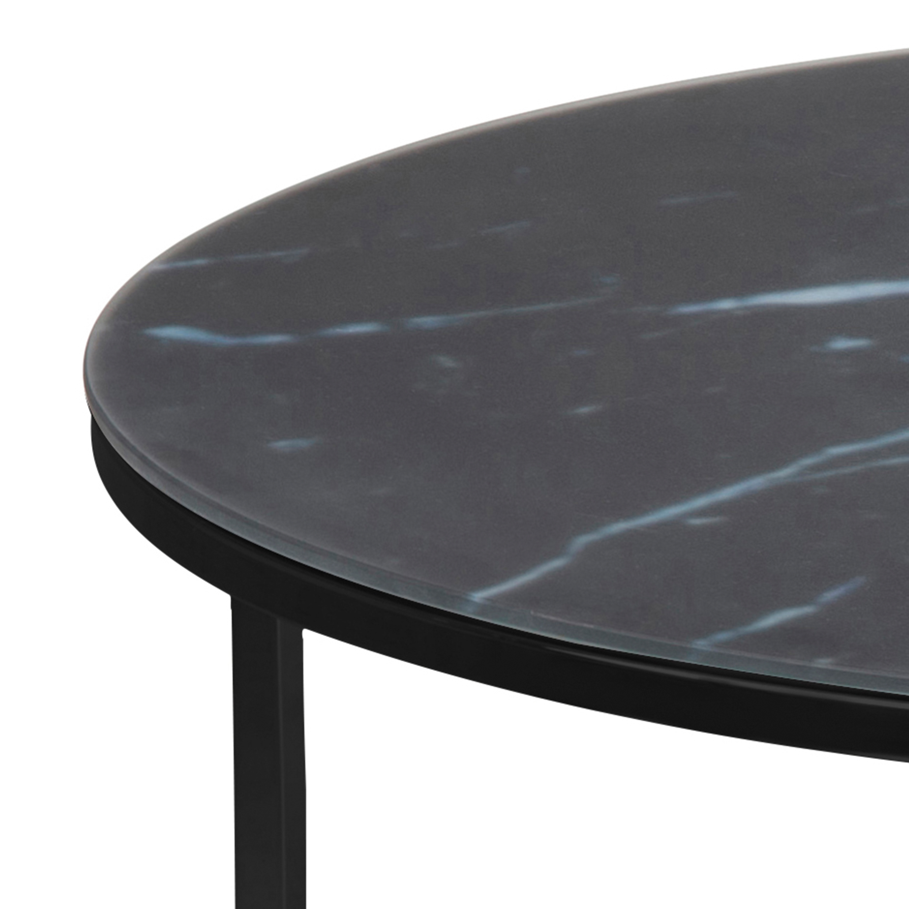 Alisma Round Coffee Table with Black Marble Effect Glass Top & Black Legs - Image 2