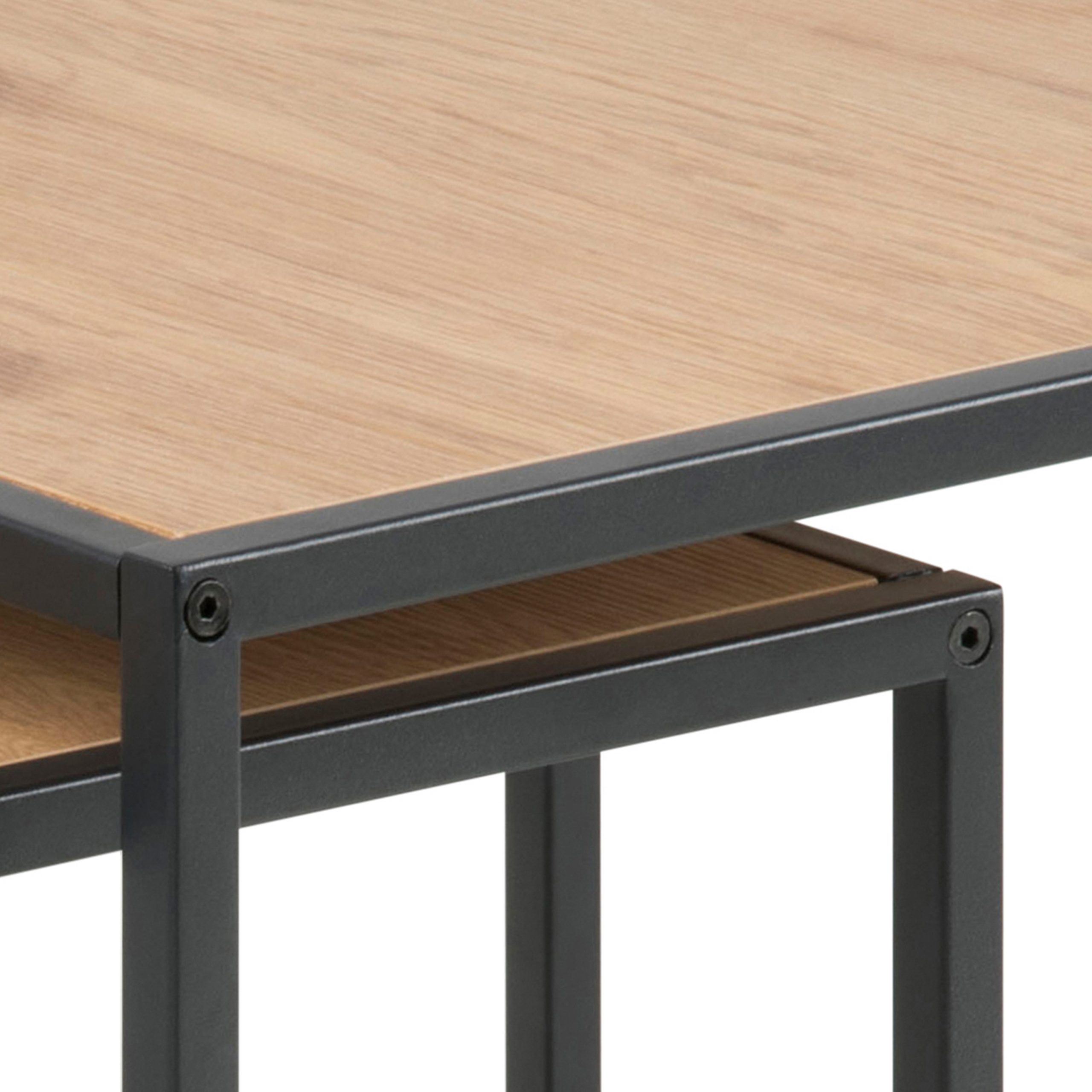 Seaford Black Metal Nest of Tables with Oak Top - Image 6