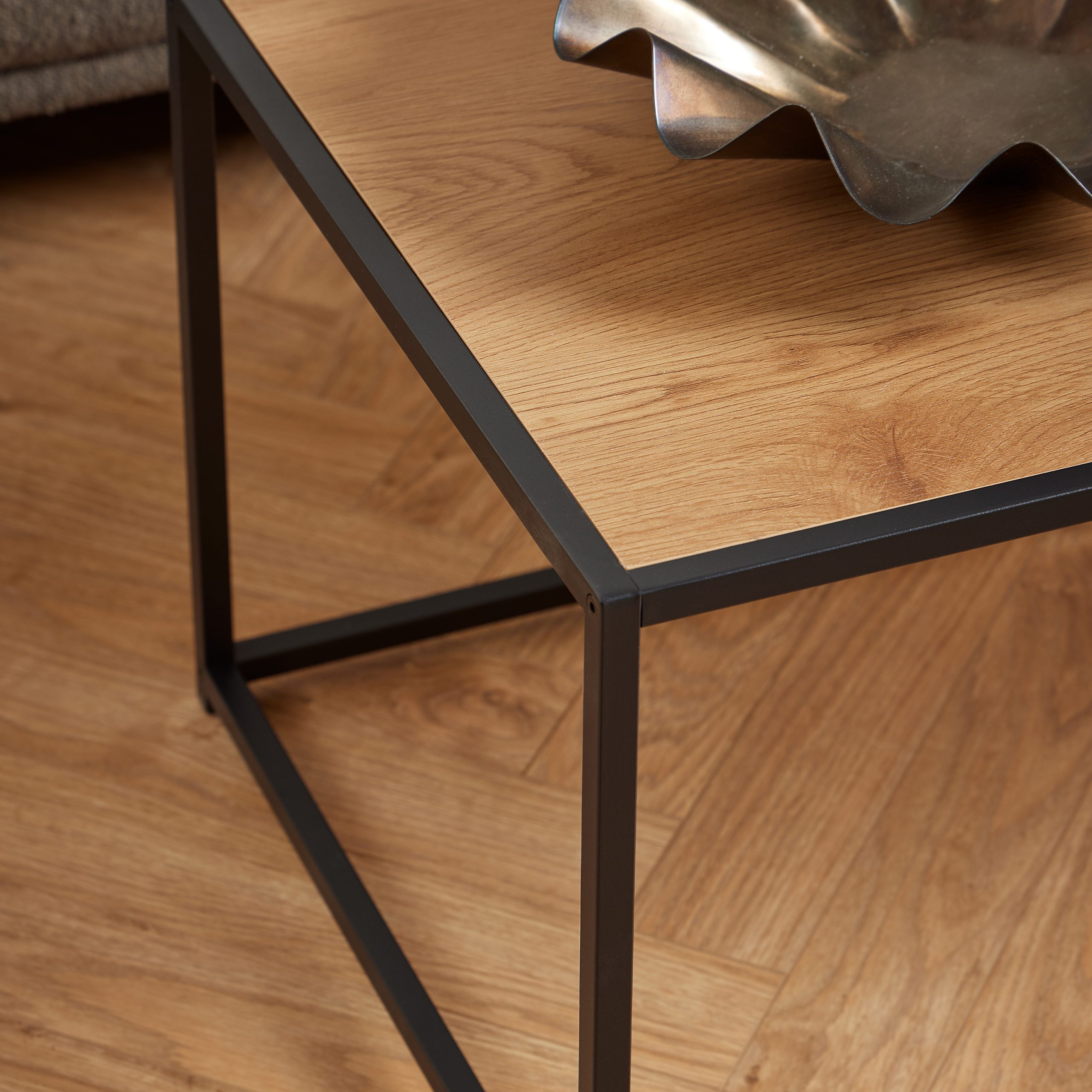 Seaford Black Metal Coffee Table with Oak Top - Image 5