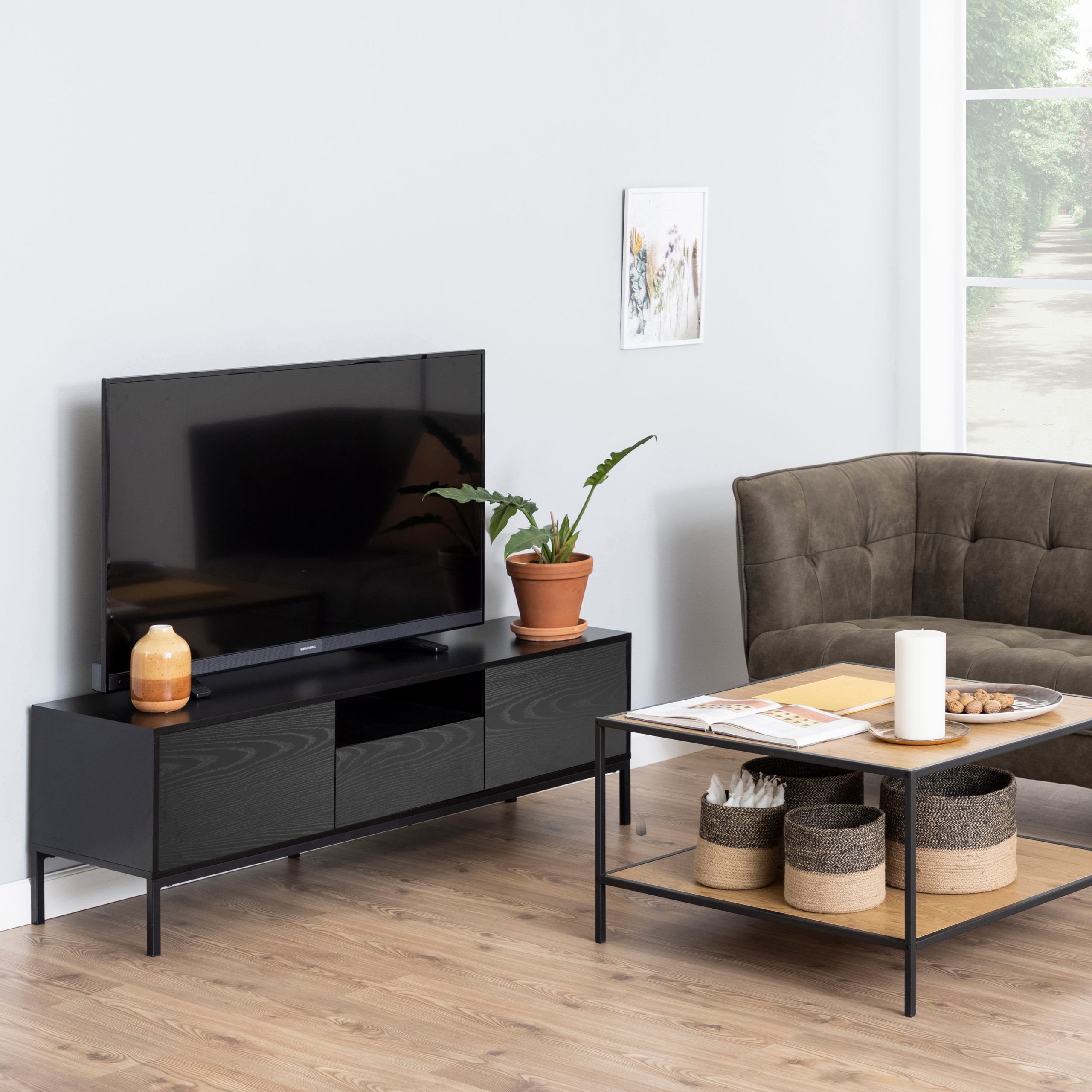 Seaford 2 Door 1 Drawer TV Unit in Ash Black - Image 3