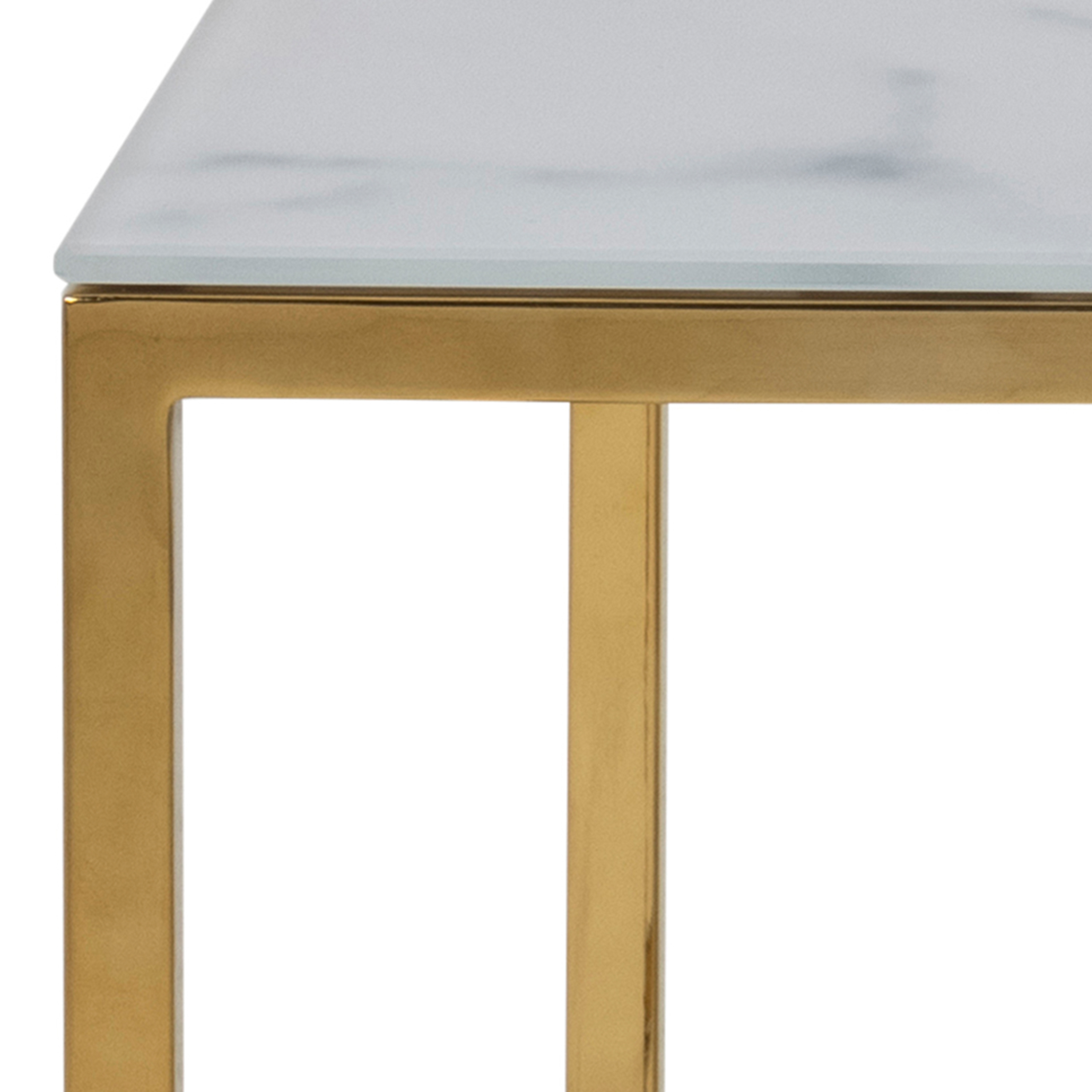 Alisma Open Shelf Coffee Table with White Crystal Clear Marble Glass Top & Gold Legs - Image 5