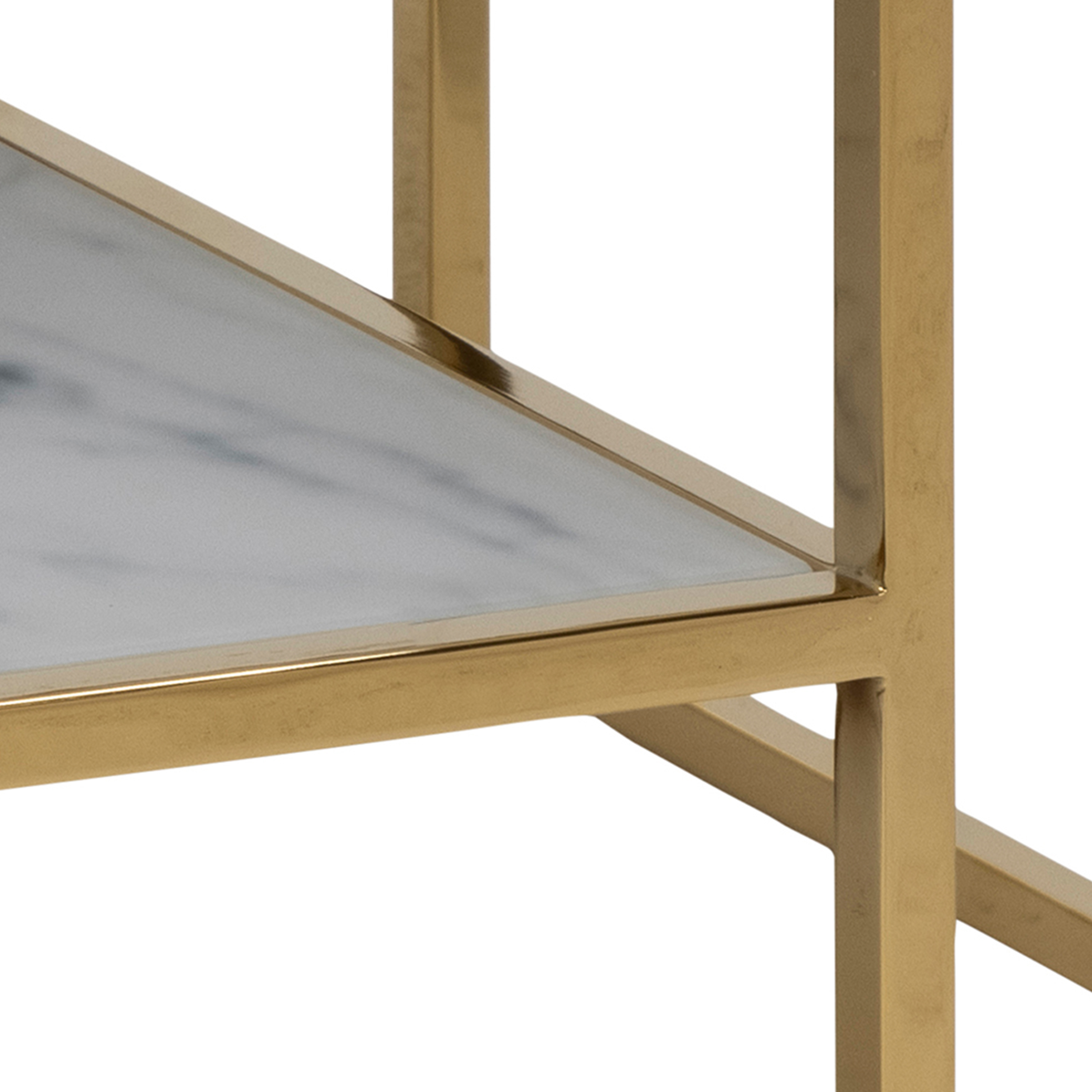 Alisma Open Shelf Coffee Table with White Crystal Clear Marble Glass Top & Gold Legs - Image 6